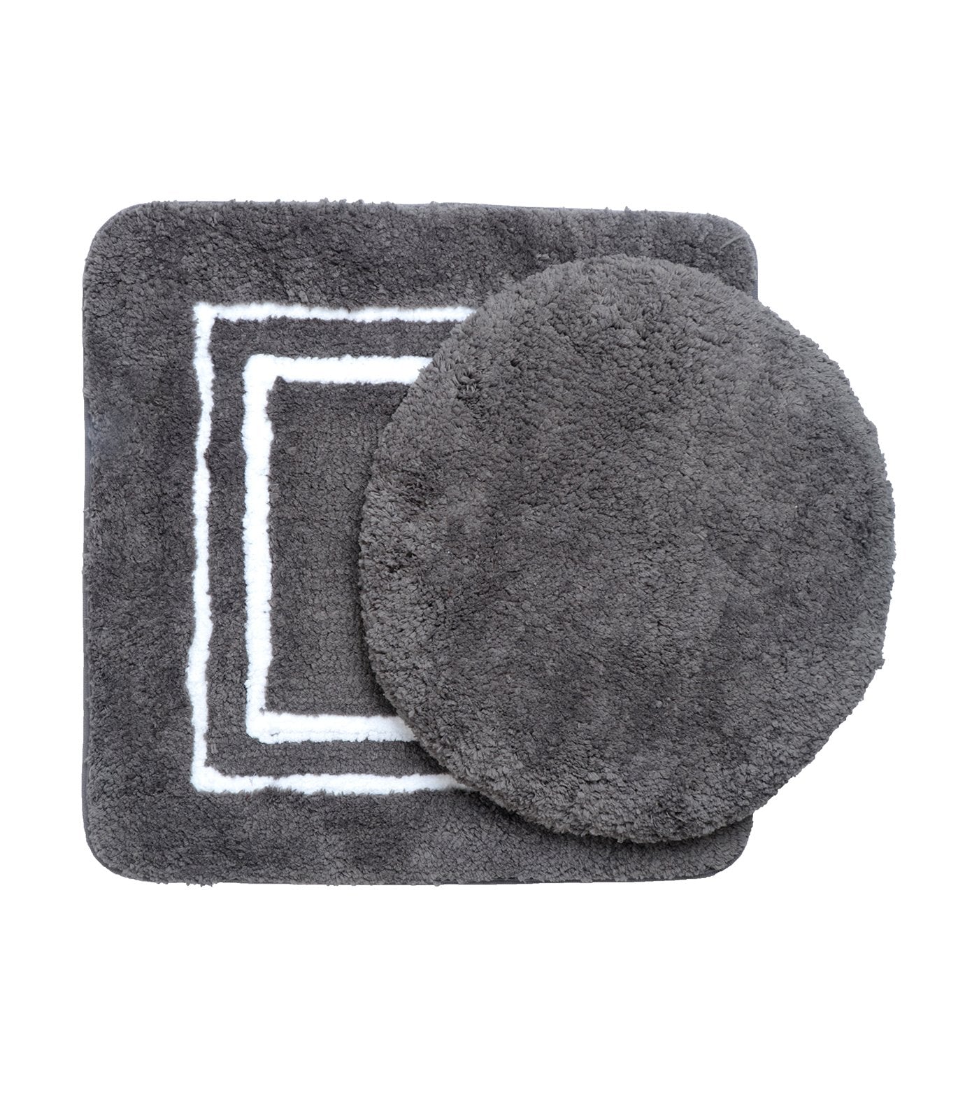 rustans home three-piece gray bathroom rug and mat, contour lid and cover set