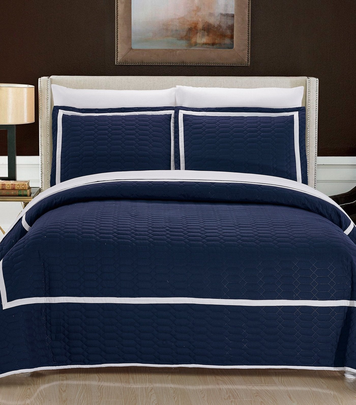 rustans home weston solid quilt set king in navy midnight