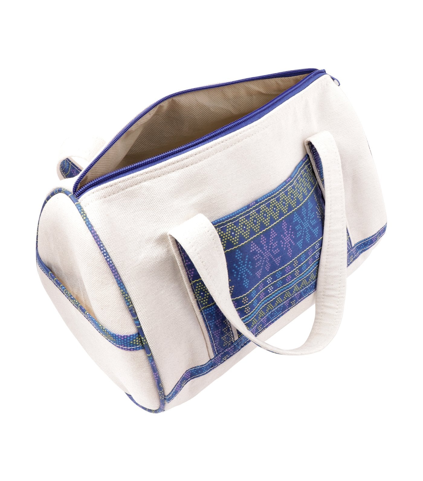 rustan's filipiniana our very own batik detailed canvas weekender bag blue
