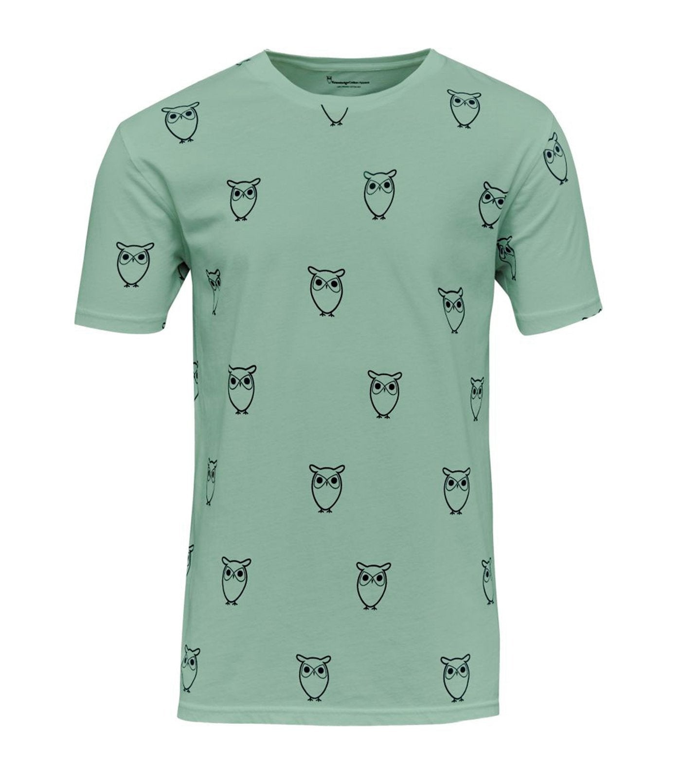 knowledge cotton apparel all over big owl printed t-shirt dusty jade green