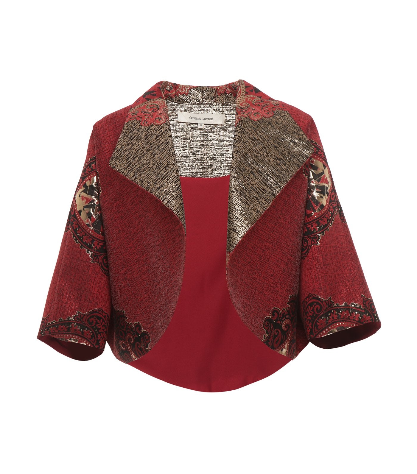 criselda korina collared brocade jacket red