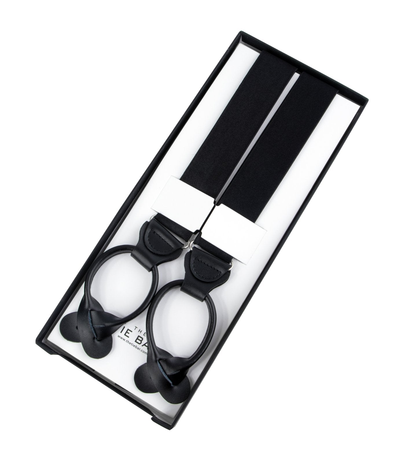 the tie bar solid satin loop suspenders black