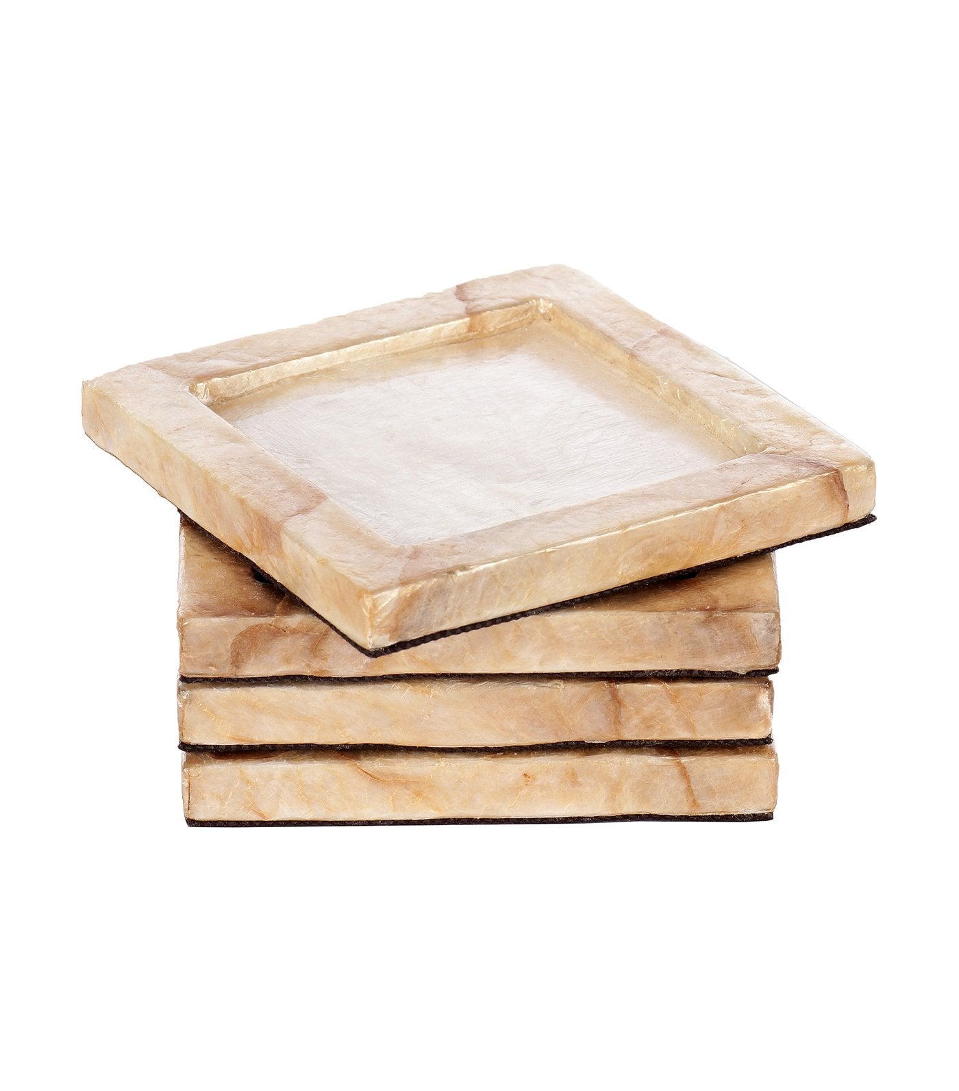 rustan's filipiniana our very own capiz four-piece coaster set with brown accent