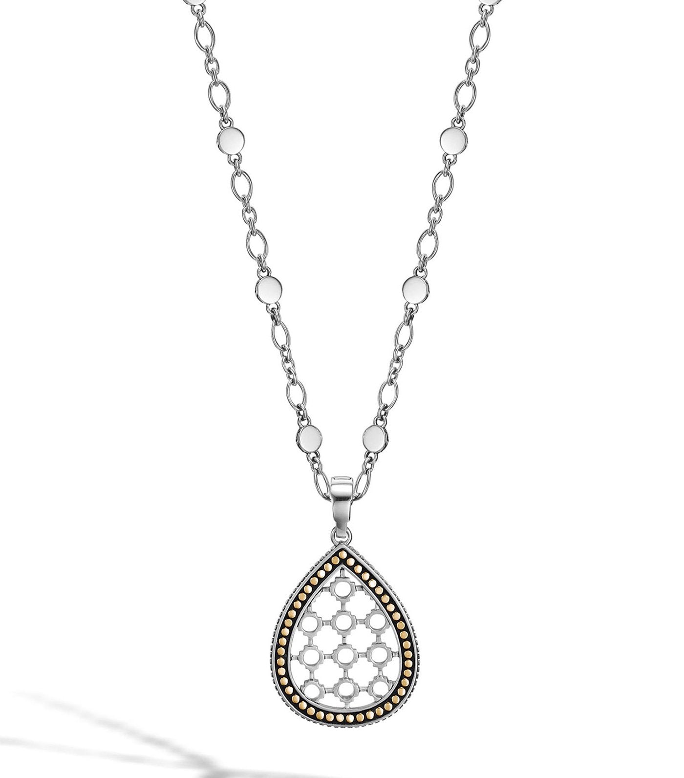 John Hardy Dot 18k Gold and Silver Drop Pendant Necklace