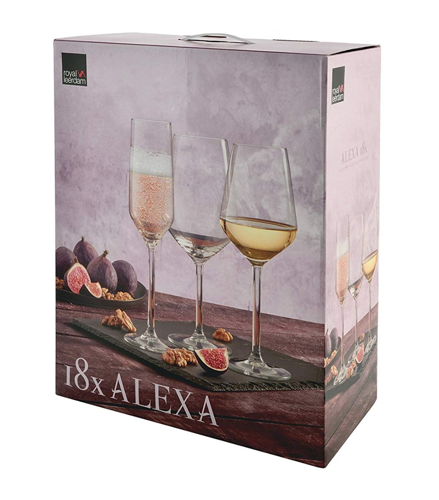royal leerdam alexa 18-piece set of white wine glasses, red wine glasses, and champagne glasses