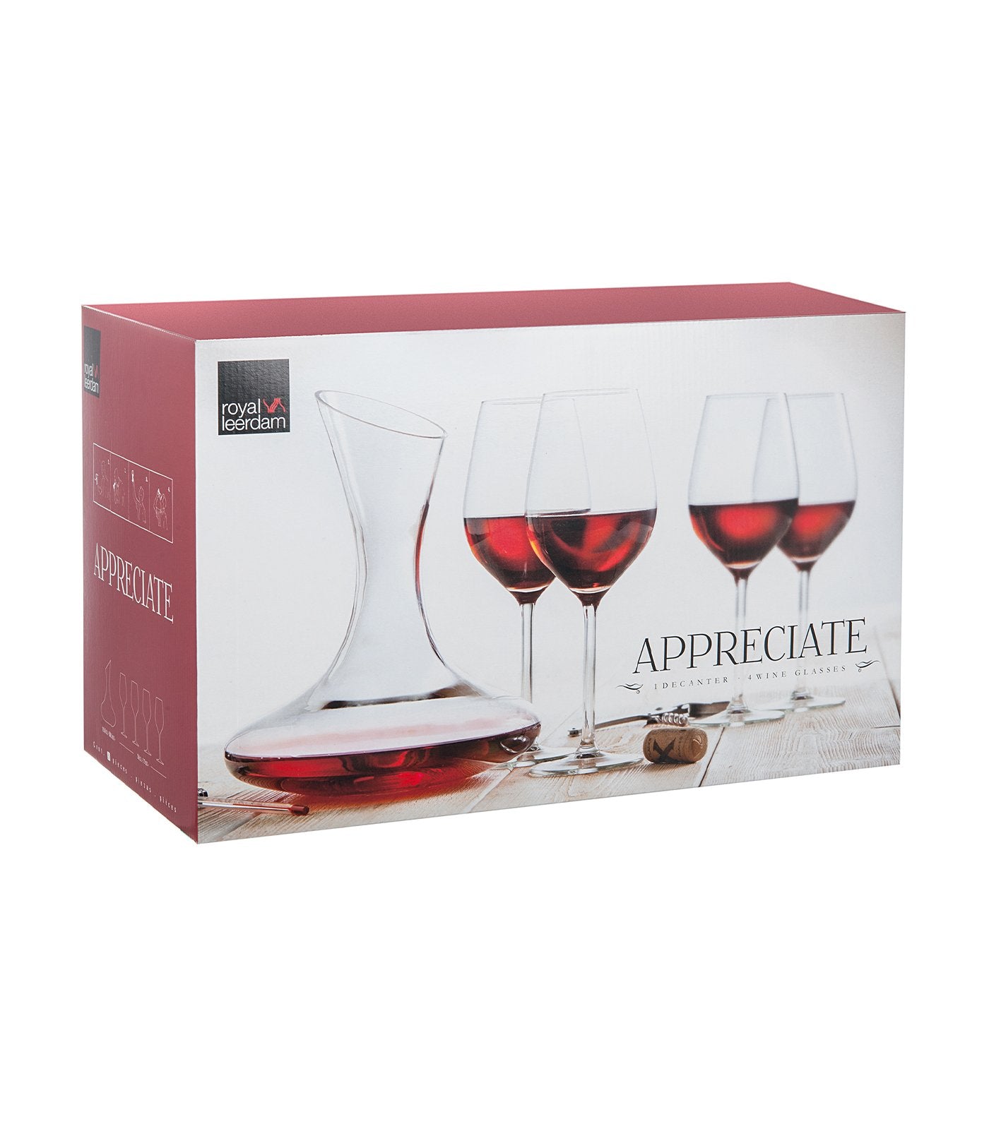 royal leerdam appreciate five-piece set of four white wine glasses and one decanter