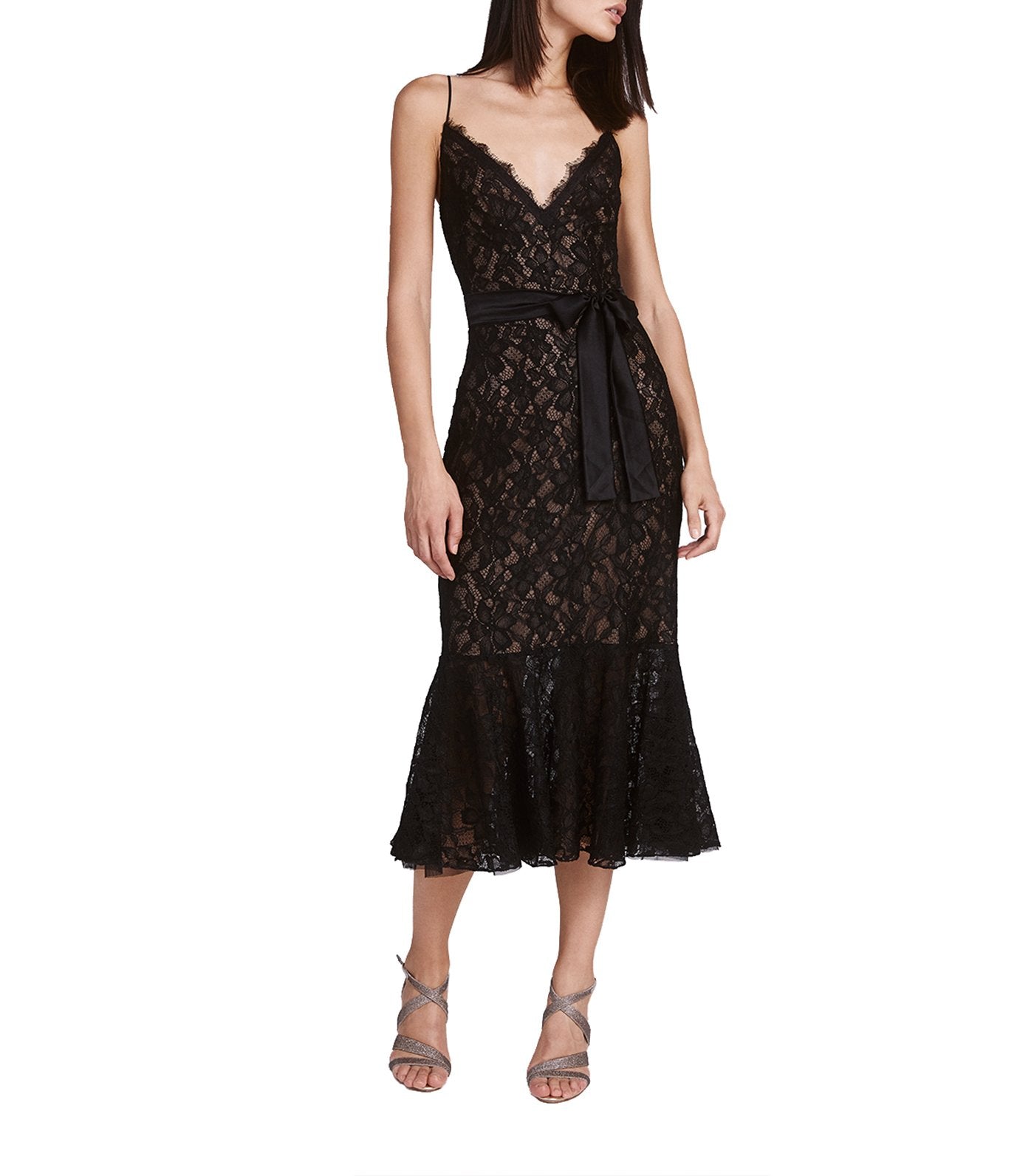 sho lace trumpet skirt dress black