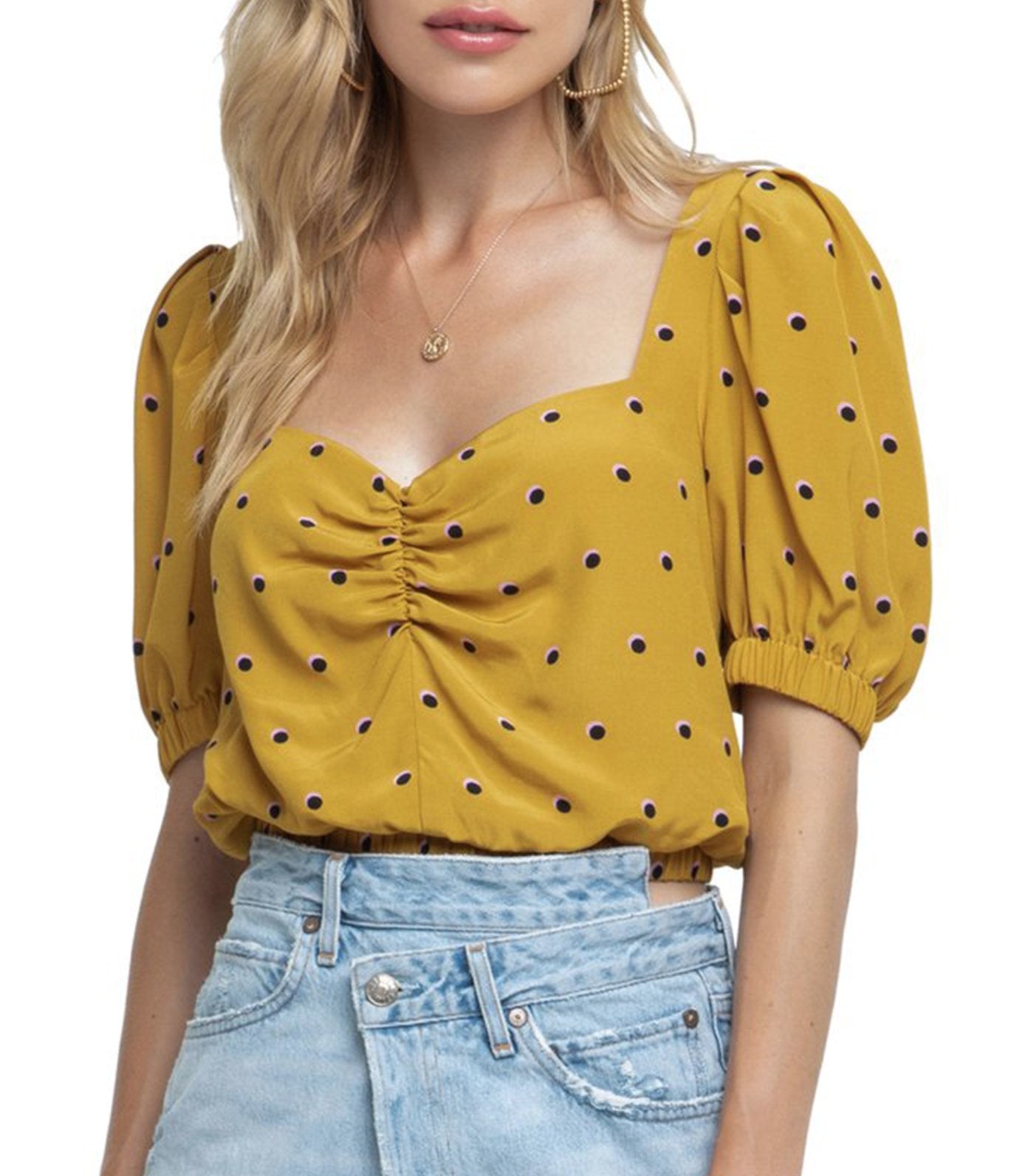 astr drew top mustard dot