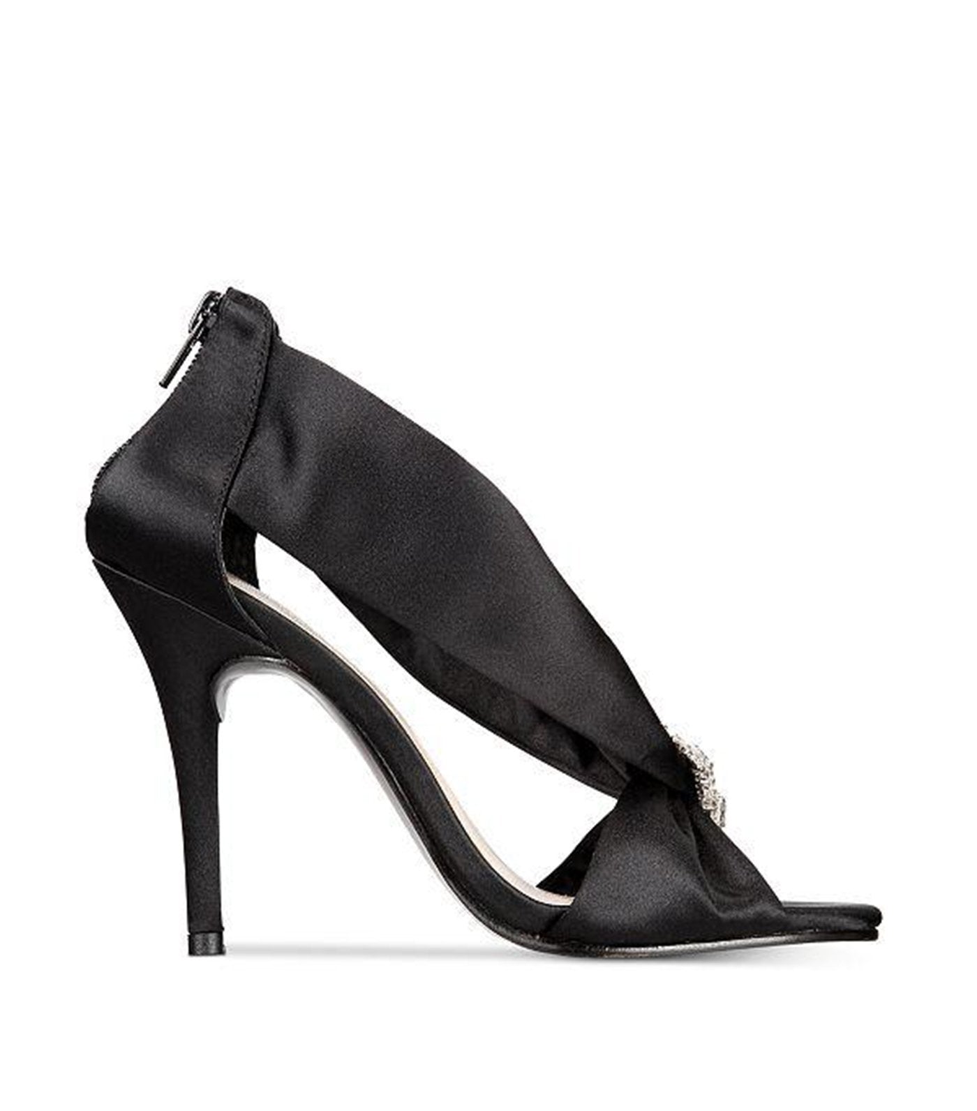 caparros black satin orchid high heel
