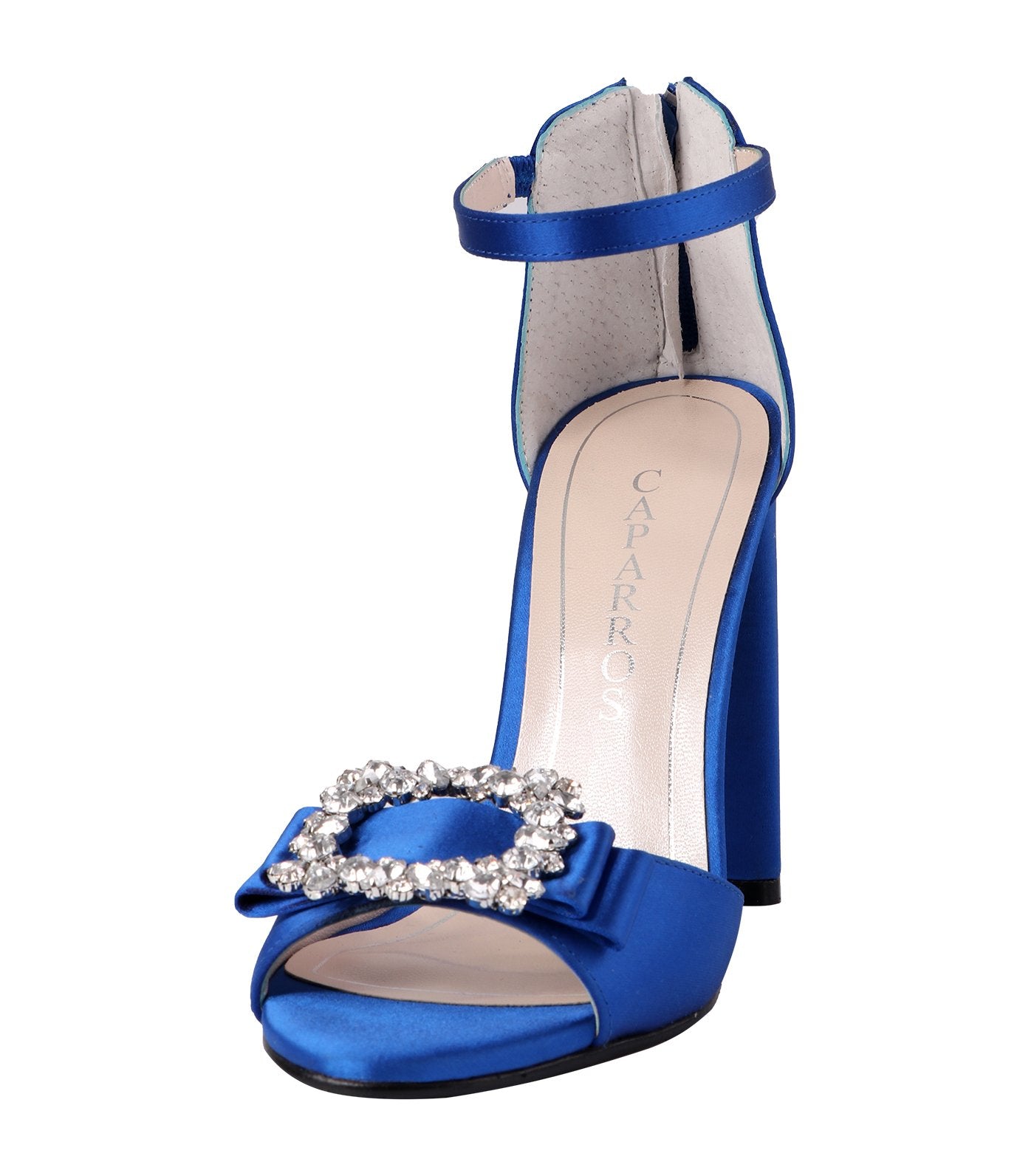 caparros pasha satin block heel blue