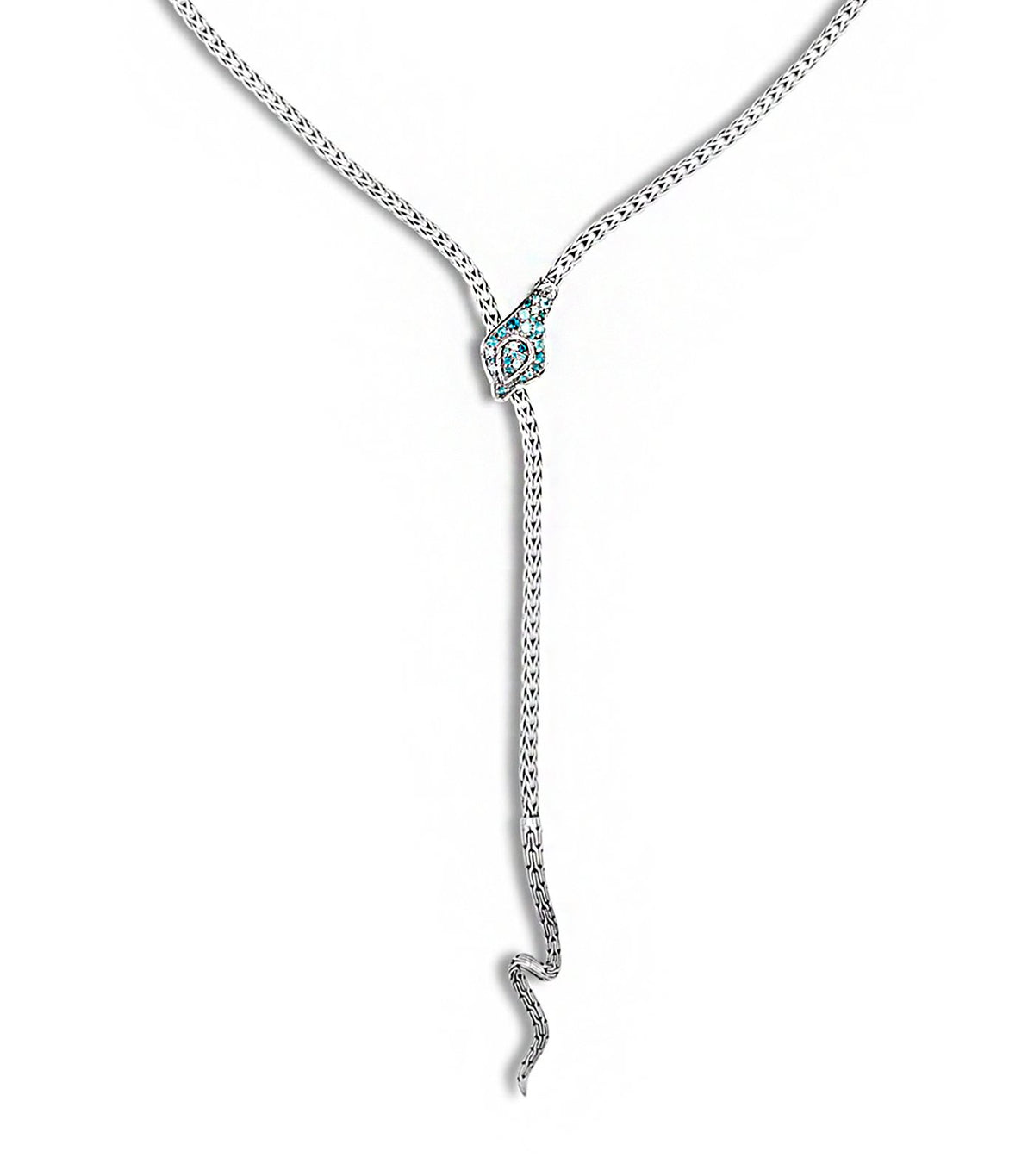 john hardy legends cobra silver lava long drop necklace with swiss blue topaz, london blue topaz, and diamond