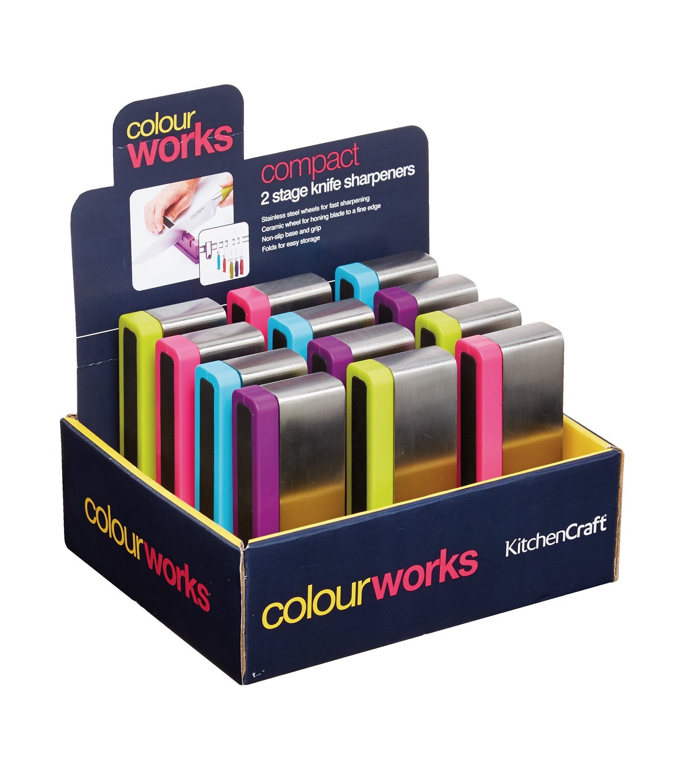 kitchencraft colourworks 12-piece set two stage foldable knife sharpener