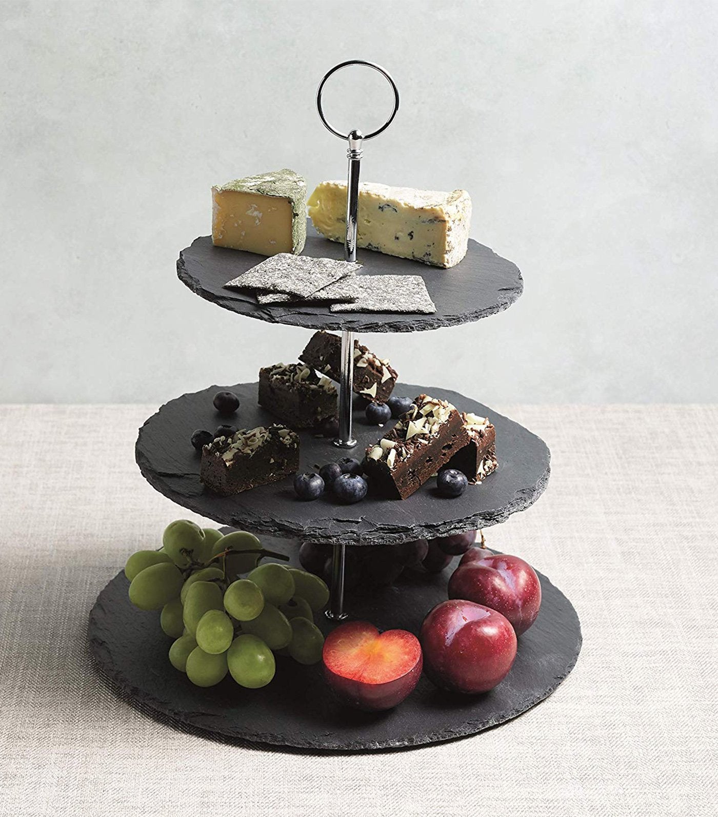 kitchencraft artesá three tier slate and chromed steel cake stand