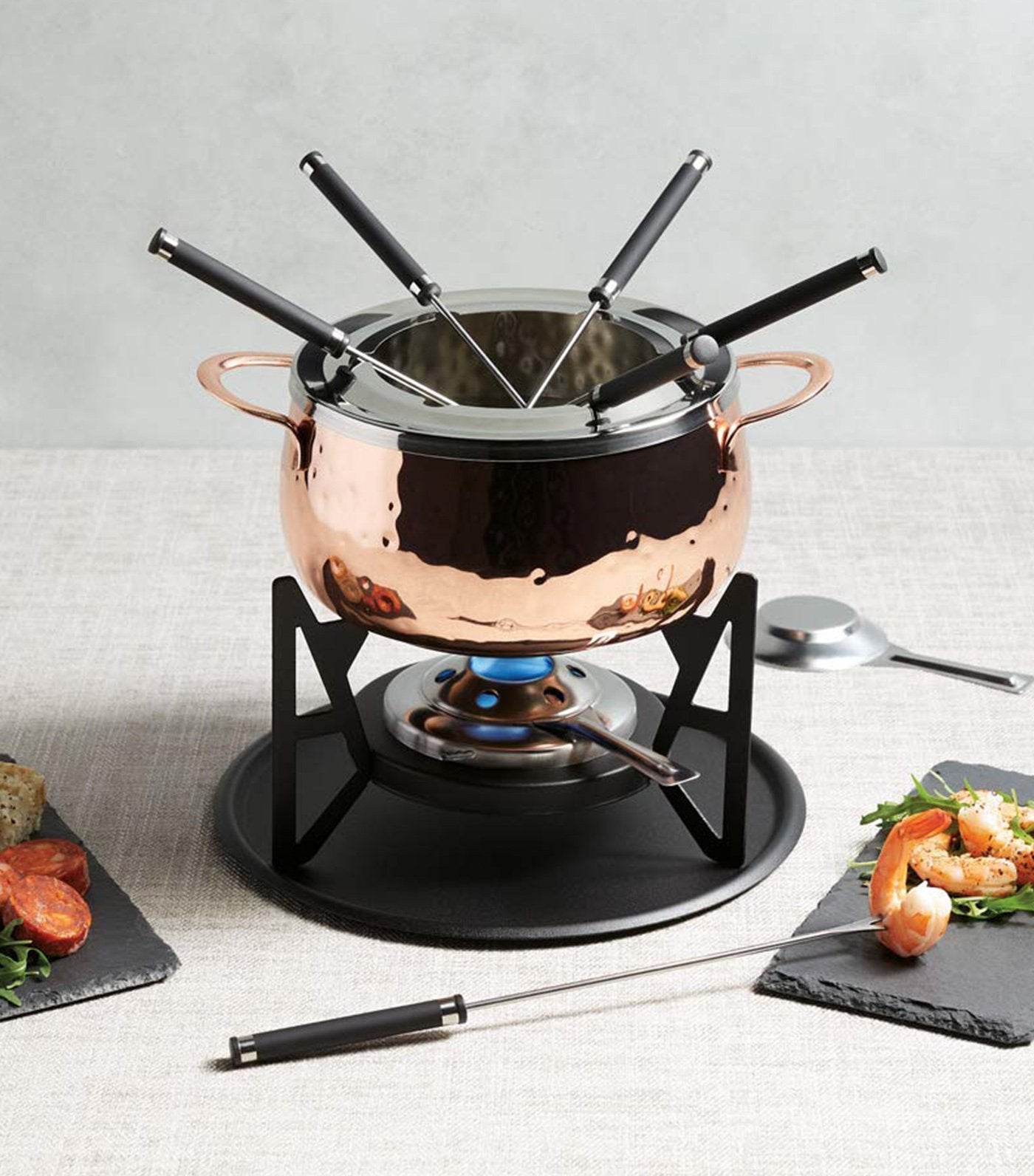 kitchencraft artesà copper hammered fondue set