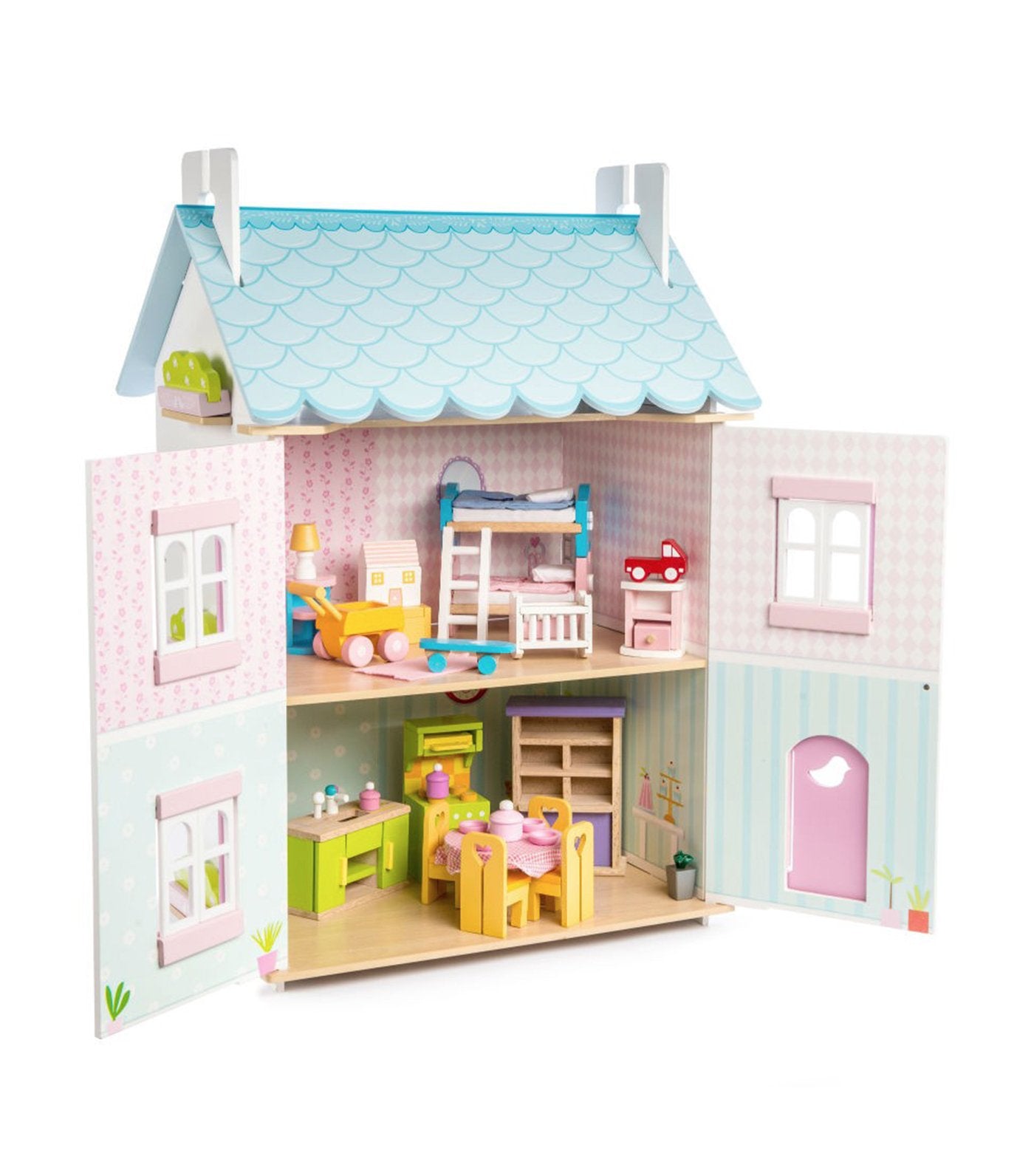 le toy van blue bird cottage with furniture
