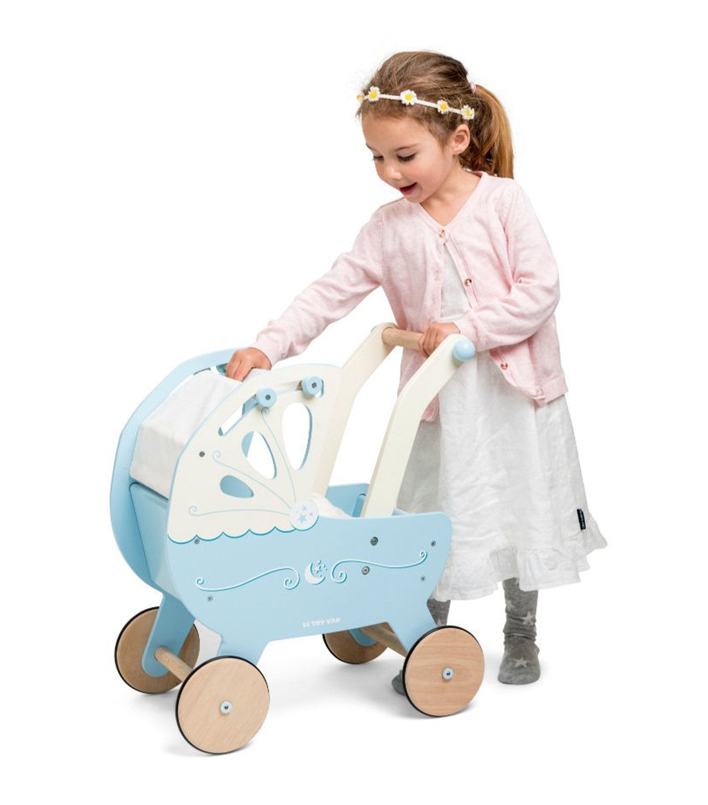 le toy van honeybake moonlight pram blue