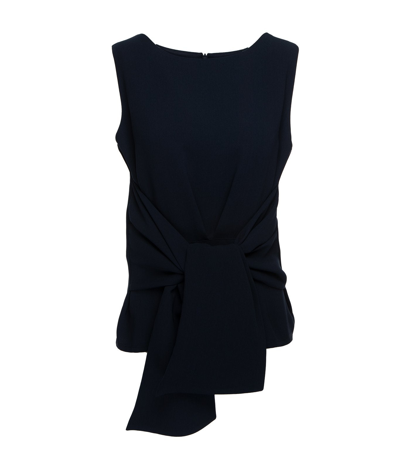 oleg cassini barbara sleeveless draped knot blouse blue