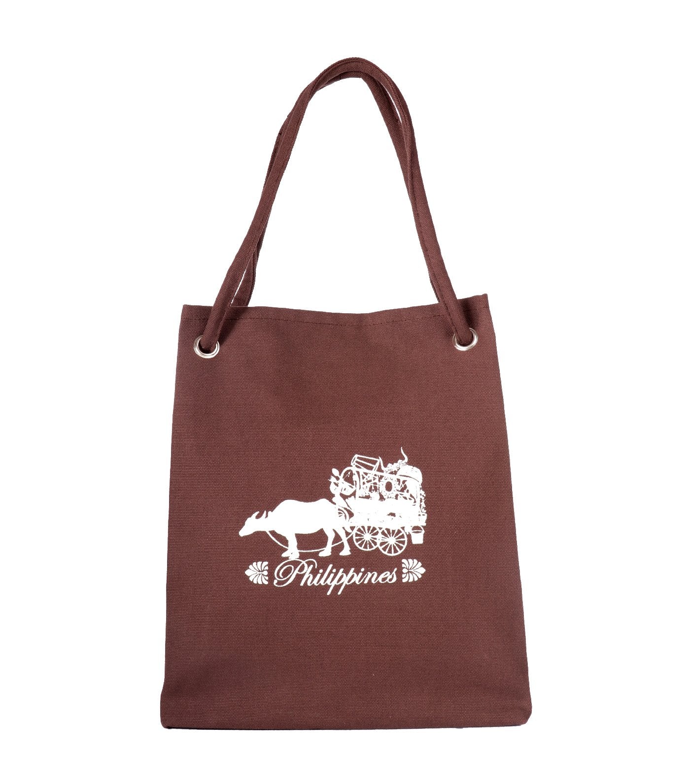 rustan's filipiniana our very own philippine cart printed canvas bag brown