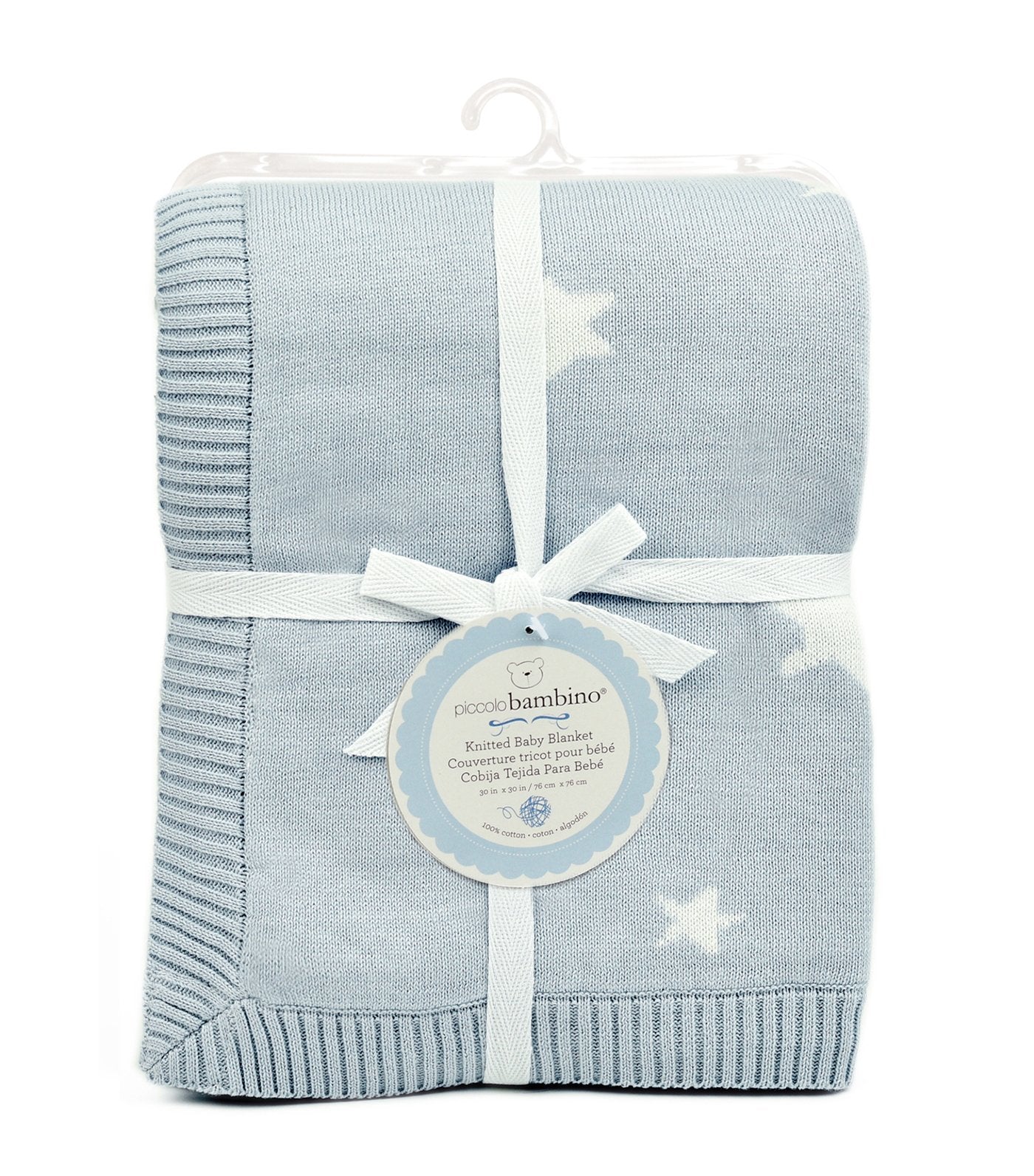 piccolo bambino knitted star baby blanket blue