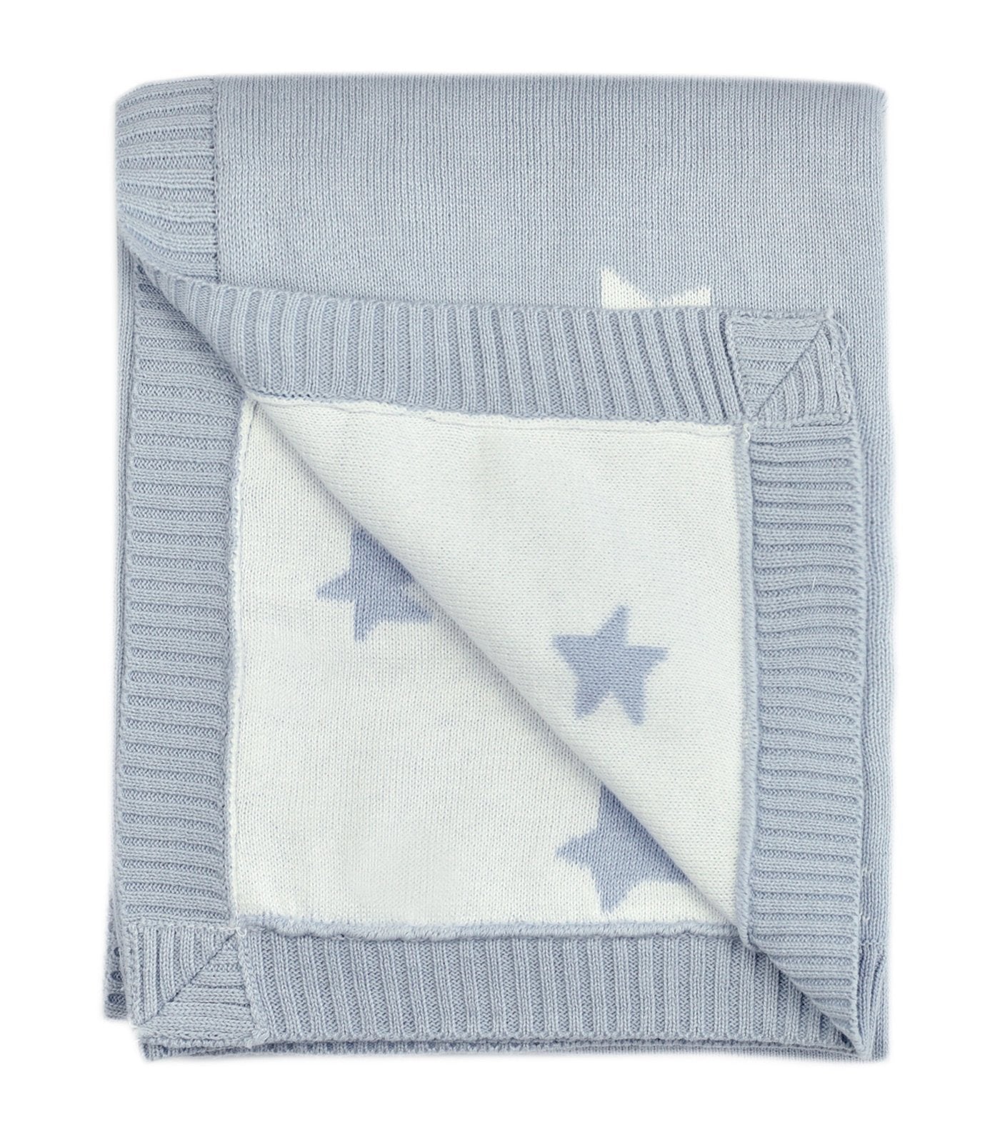 piccolo bambino knitted star baby blanket blue