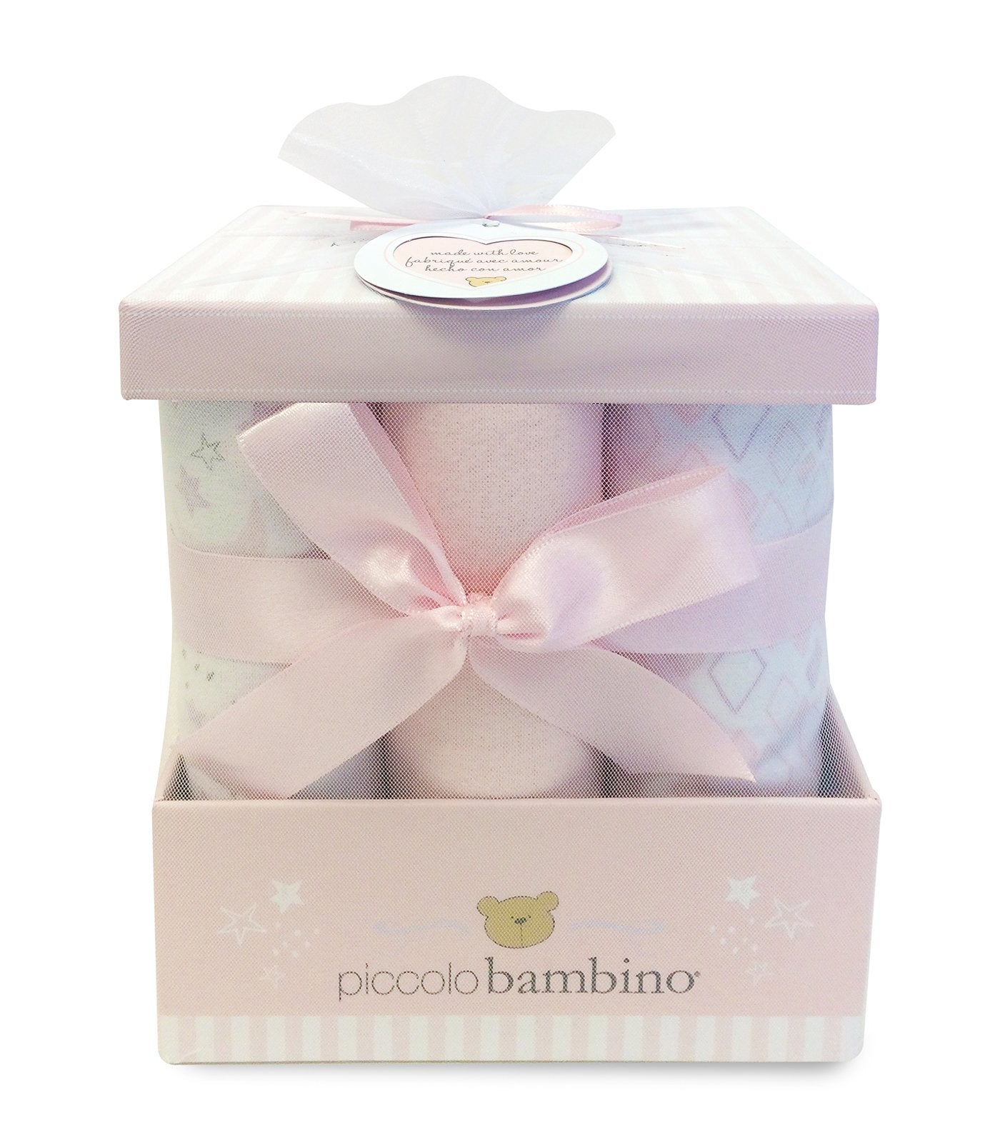 piccolo bambino flannel receiving blanket box 6-piece pink