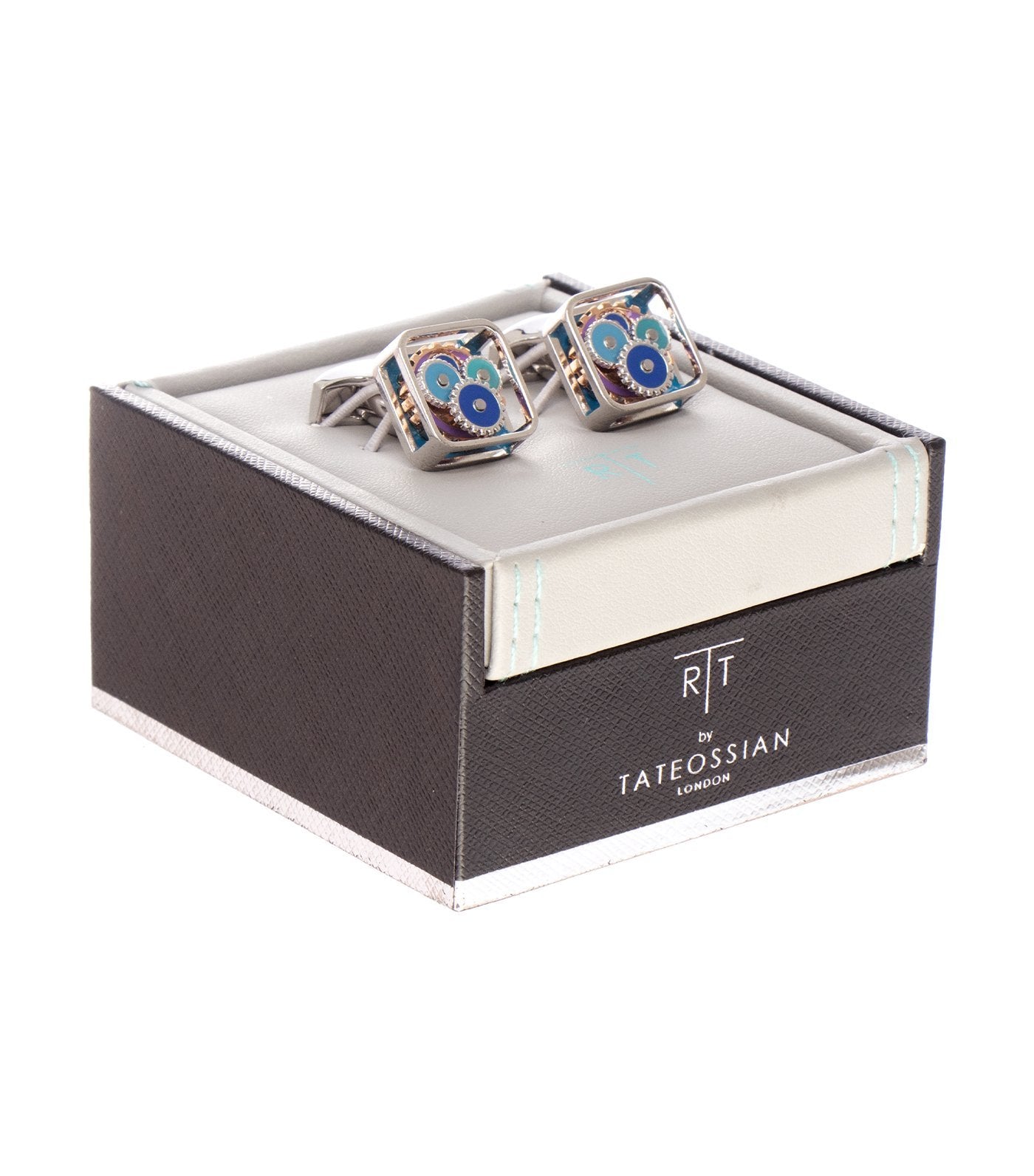 tateossian square gear cufflinks in rhodium