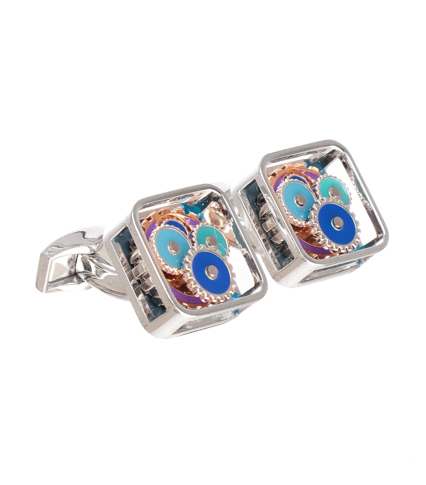 tateossian square gear cufflinks in rhodium