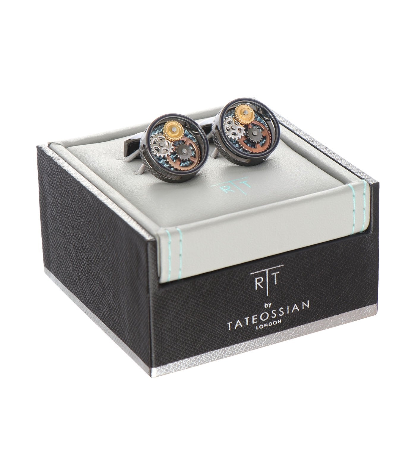tateossian carbon fibre gear cufflinks in gunmetal