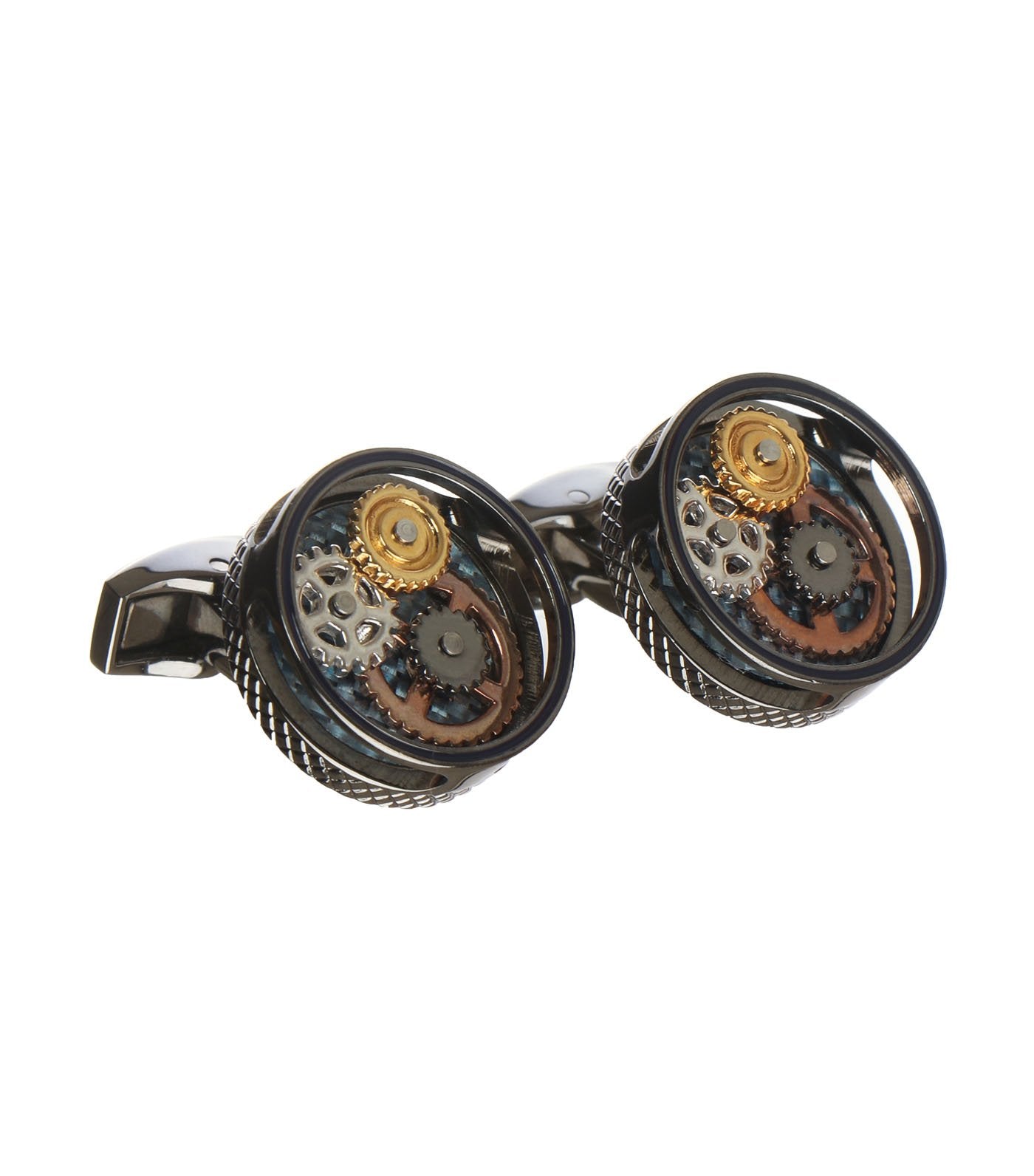 tateossian carbon fibre gear cufflinks in gunmetal