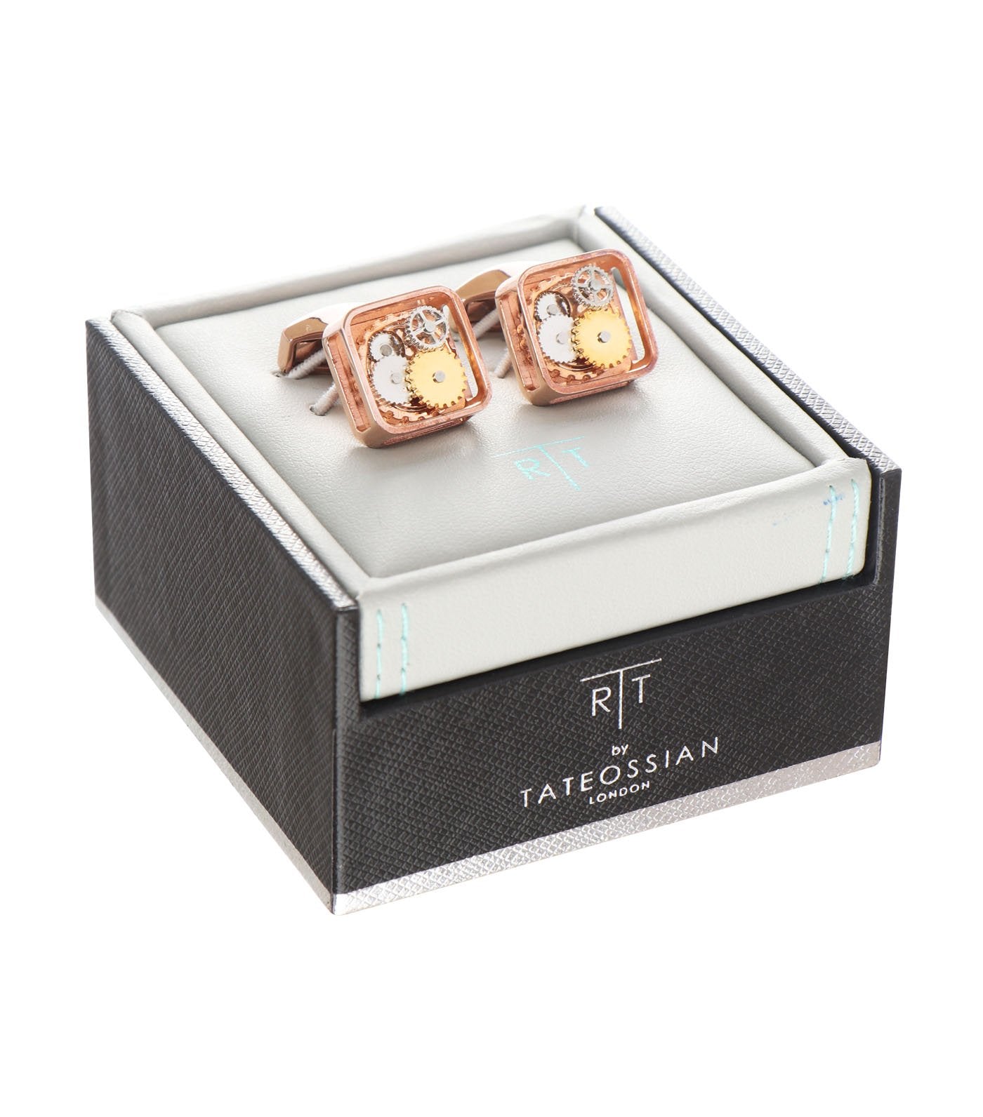 tateossian square gear cufflinks in rose gold