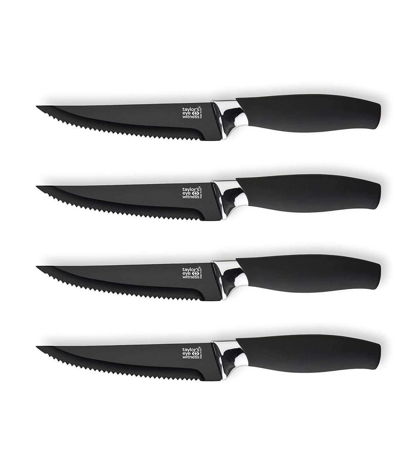 taylors eye witness four-piece brooklyn steak knife set in black and chrome