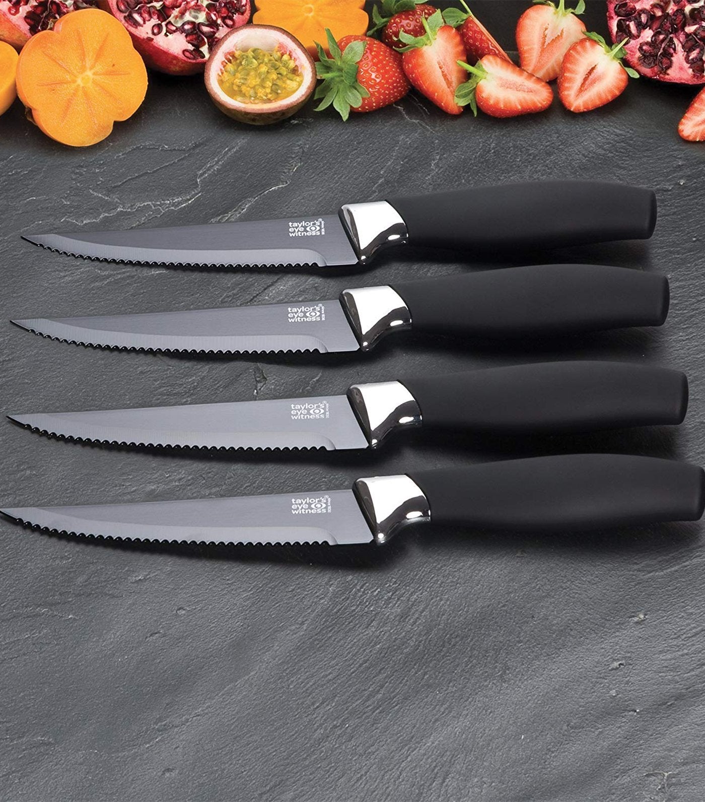 taylors eye witness four-piece brooklyn steak knife set in black and chrome
