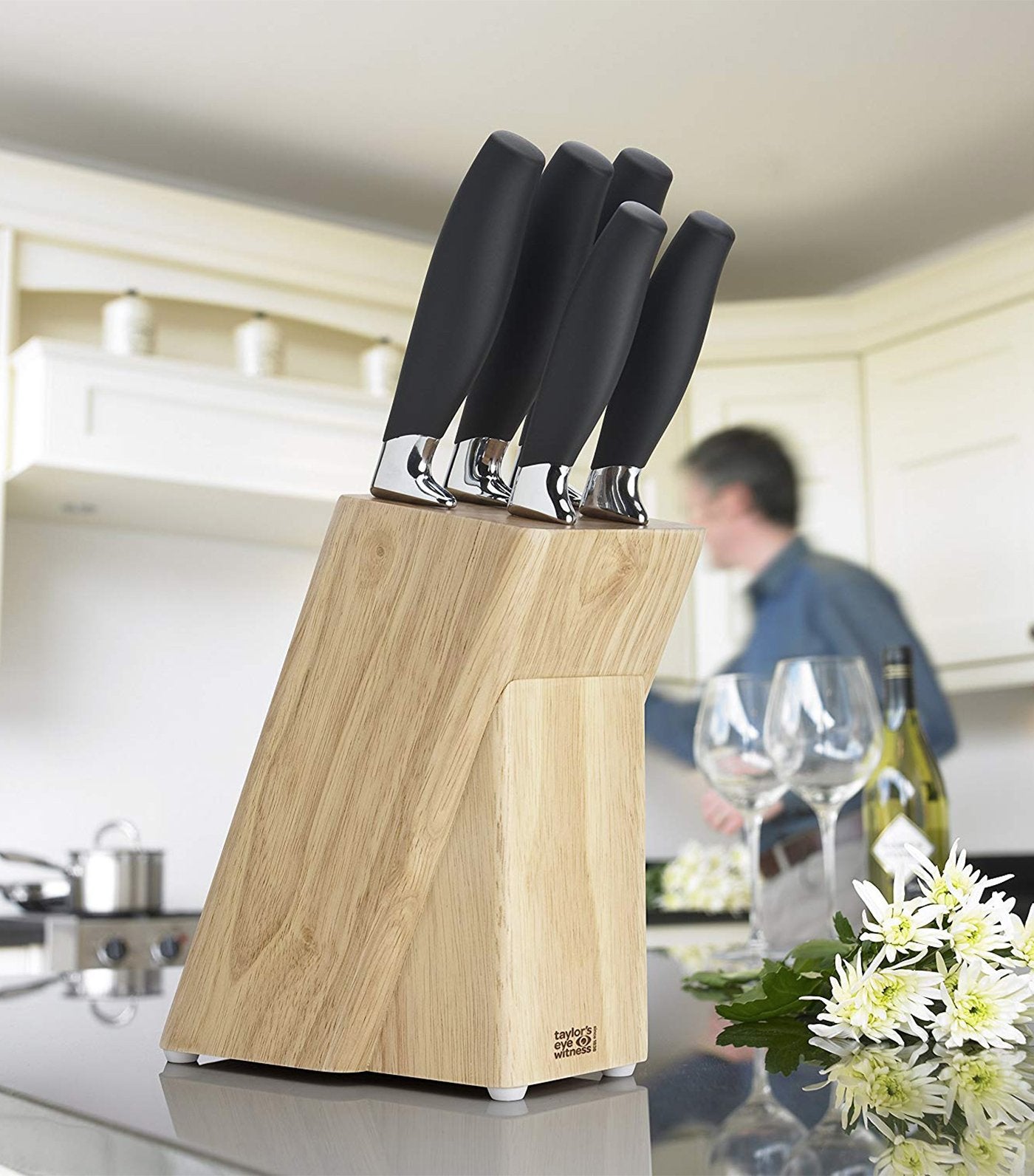 taylors eye witness five-piece brooklyn knife set with sloping rubber wood block