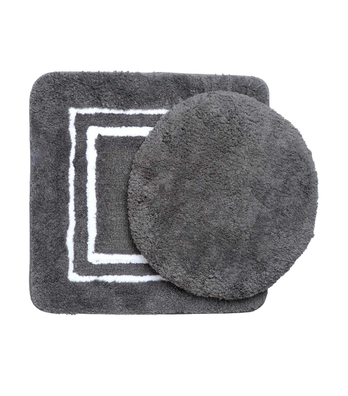 rustans home three-piece gray bathroom rug and mat, contour lid and cover set 