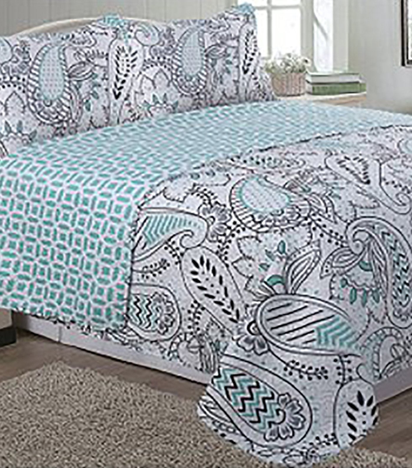 home & main monica printed faux quilt set full/queen