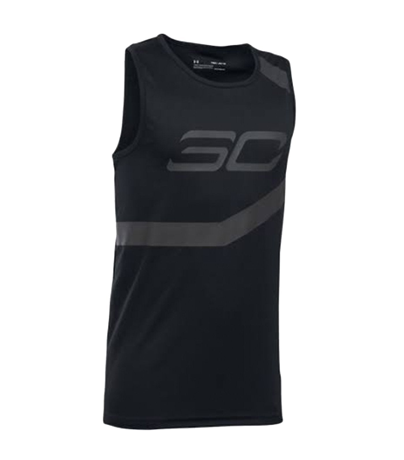 under armour black and stealth gray boys sc30 spear tank