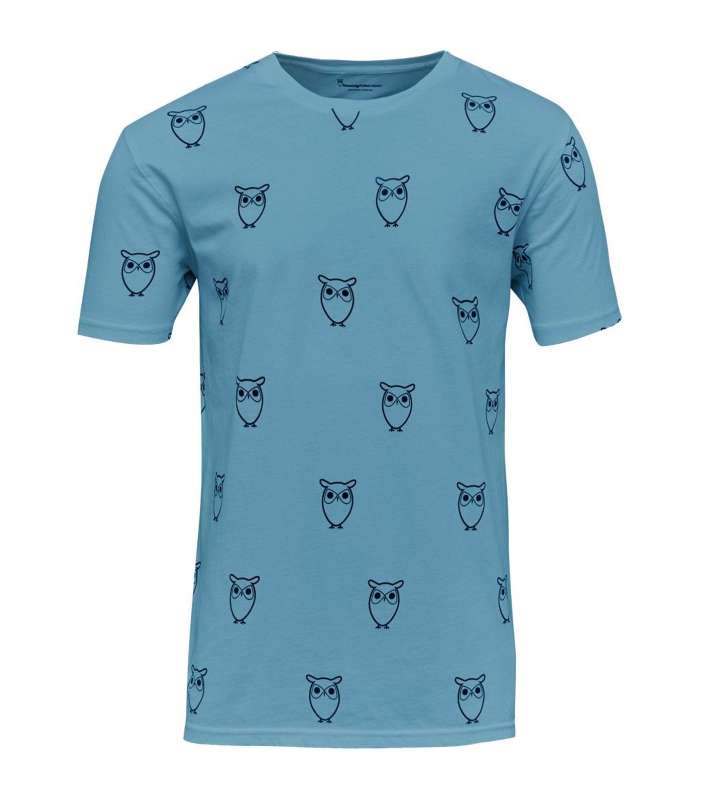 knowledge cotton apparel all over big owl printed t-shirt light blue