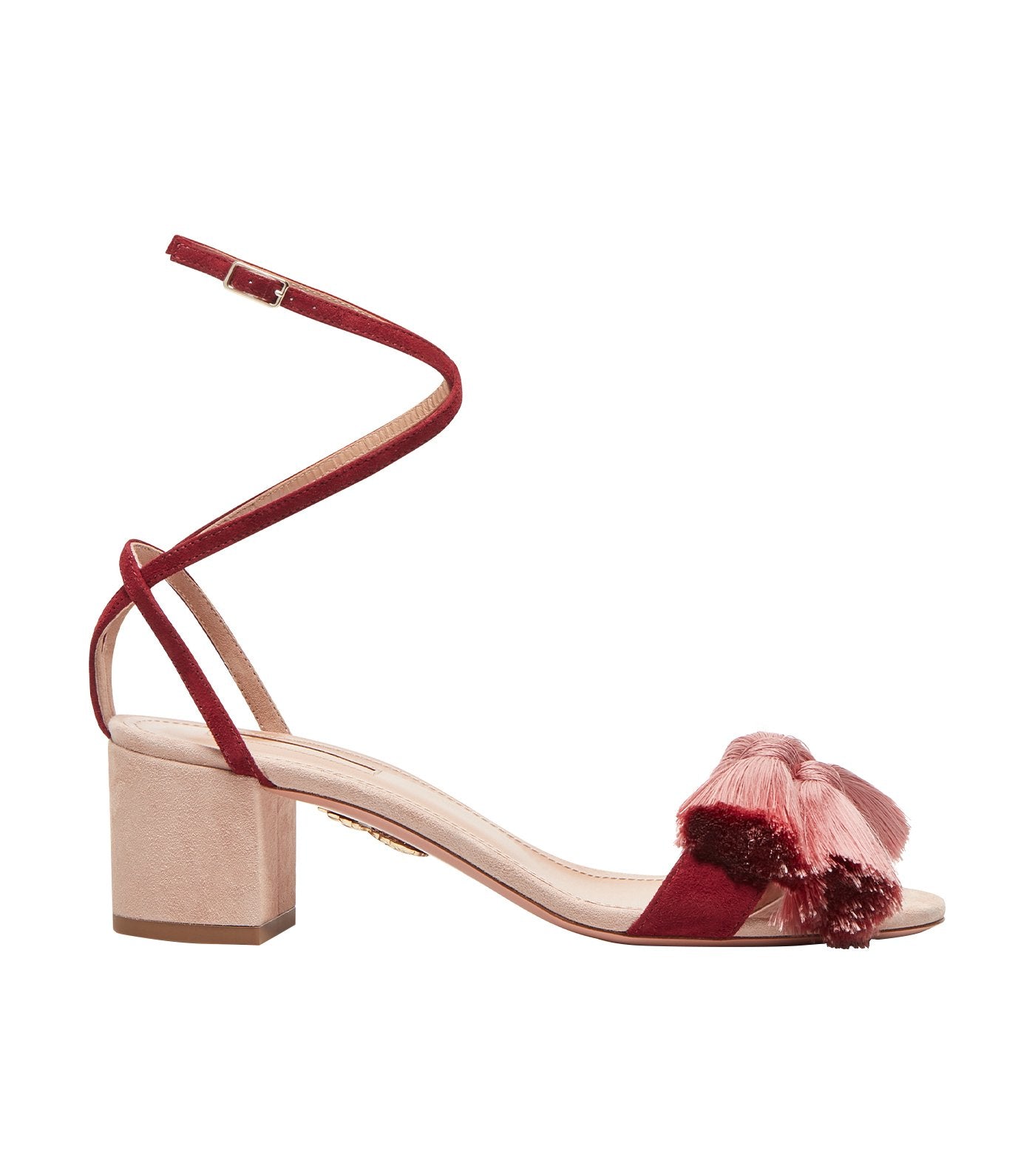 aquazzura pink lotus blossom laced kitten heel sandal