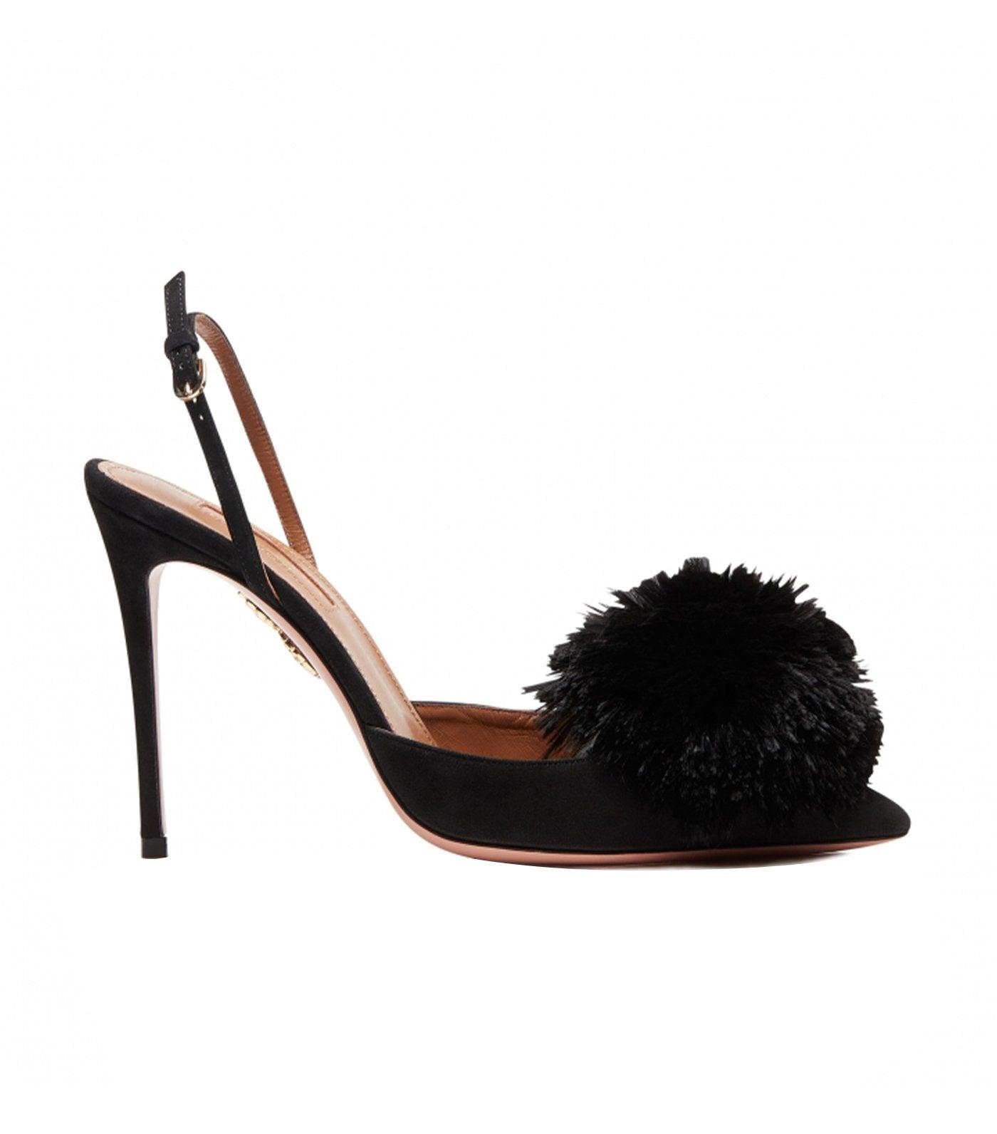 aquazzura black suede powder puff sling heels