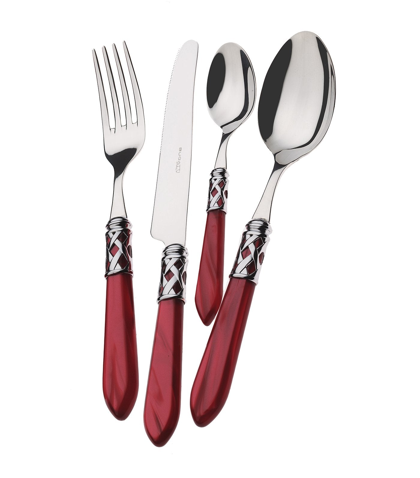 Bugatti Aladdin (Chromed Metal Ring ) 24 pc Burgundy Flatware Set With Wenge Finish