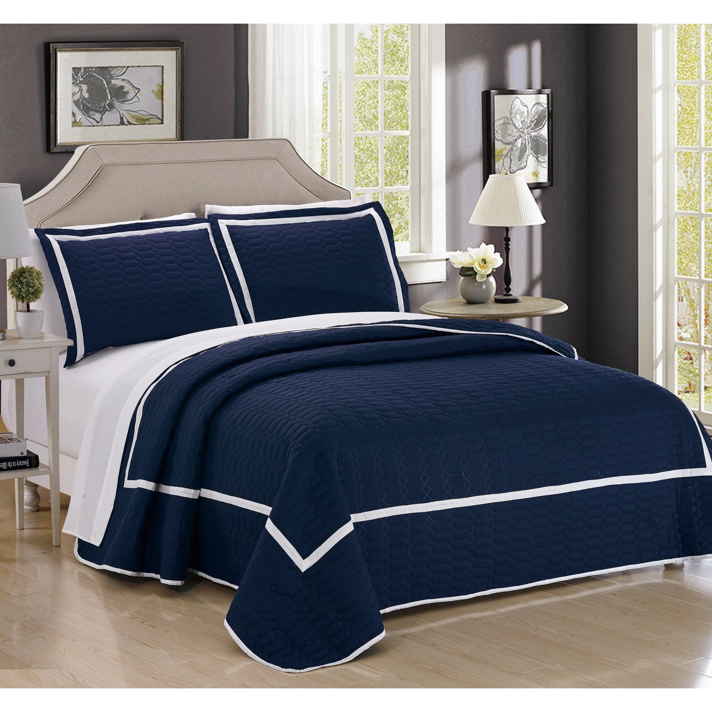 weston solid quilt set king in navy midnight