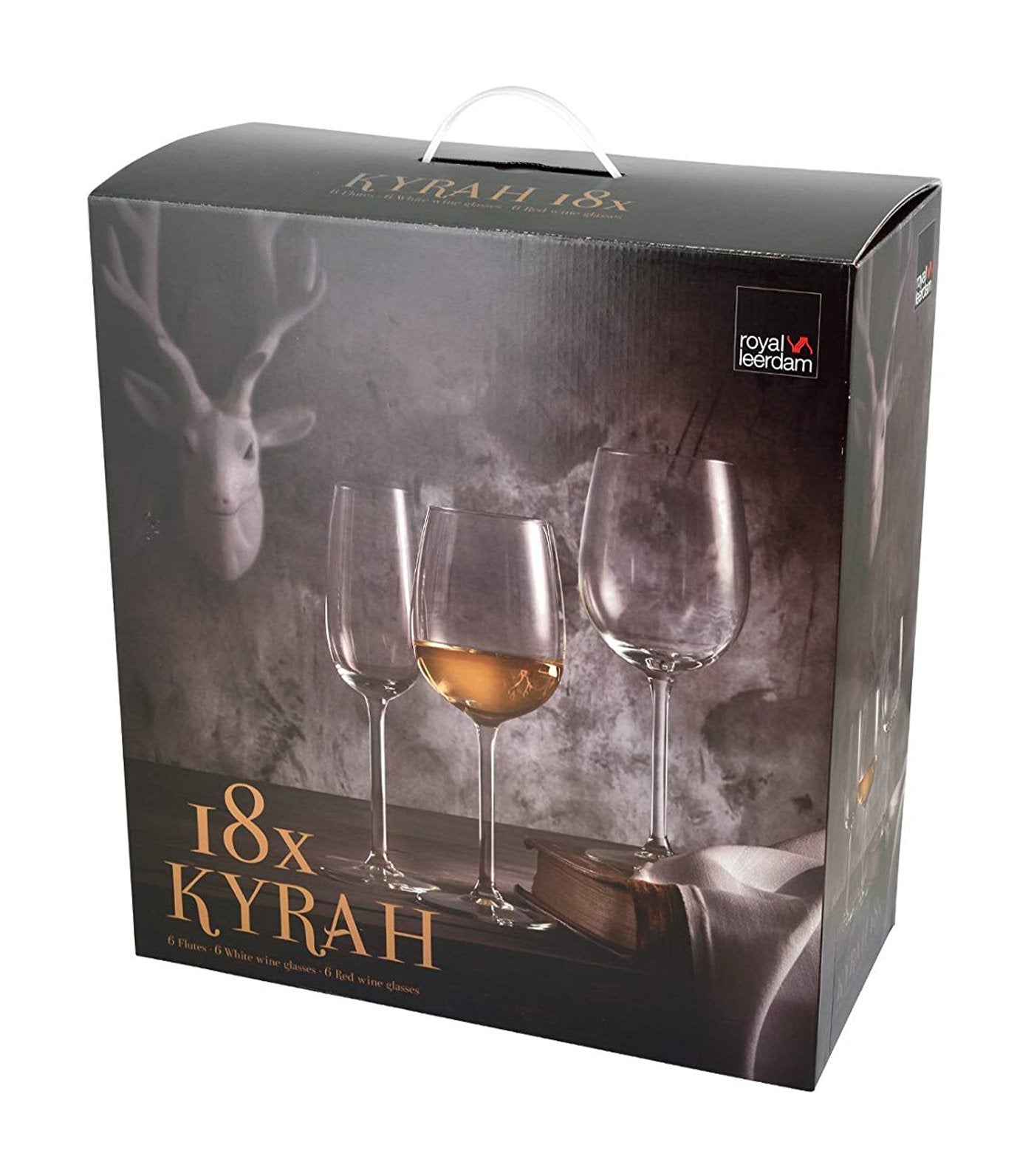 royal leerdam kyrah 18-piece set of red, white, and champagne glasses