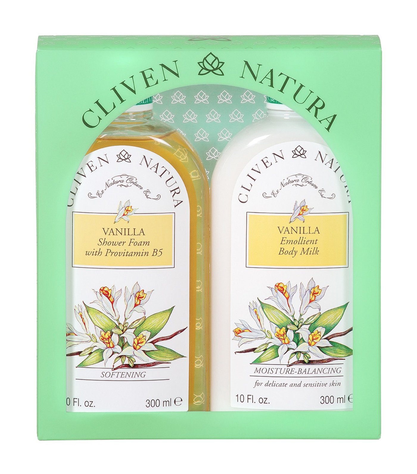 cliven natura vanilla shower foam and body milk set