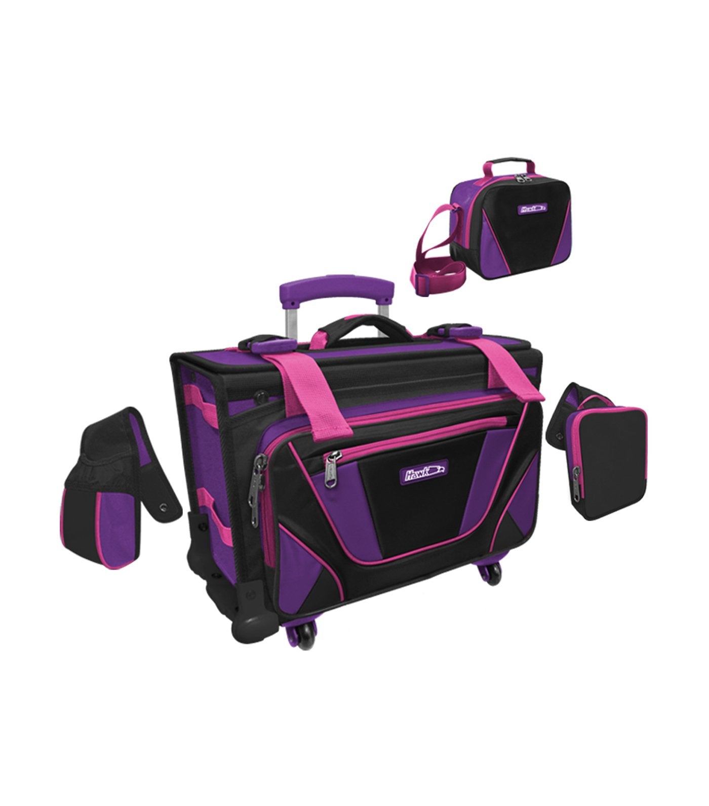 hawk black and purple box trolley bag