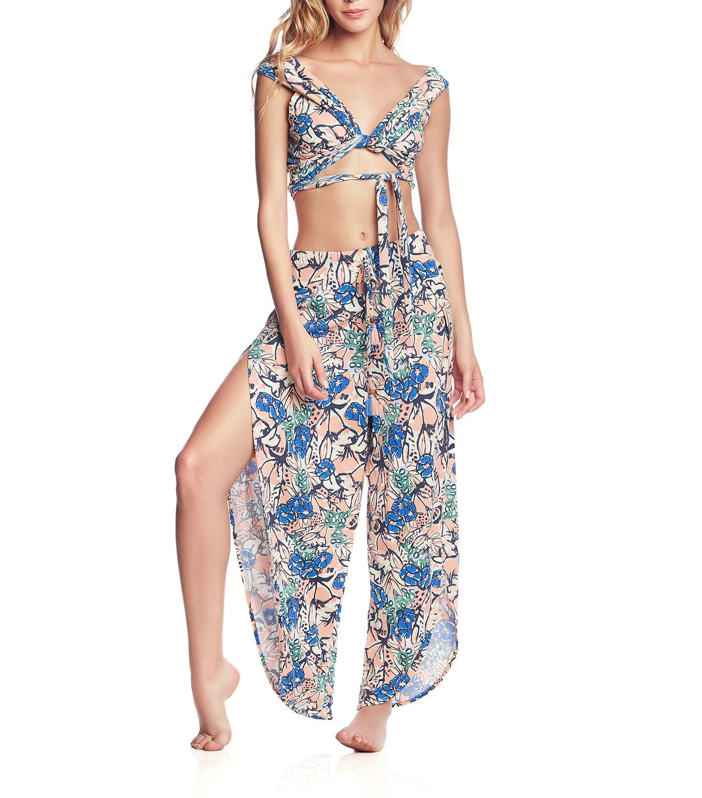 maaji knee high slit printed beach side pants