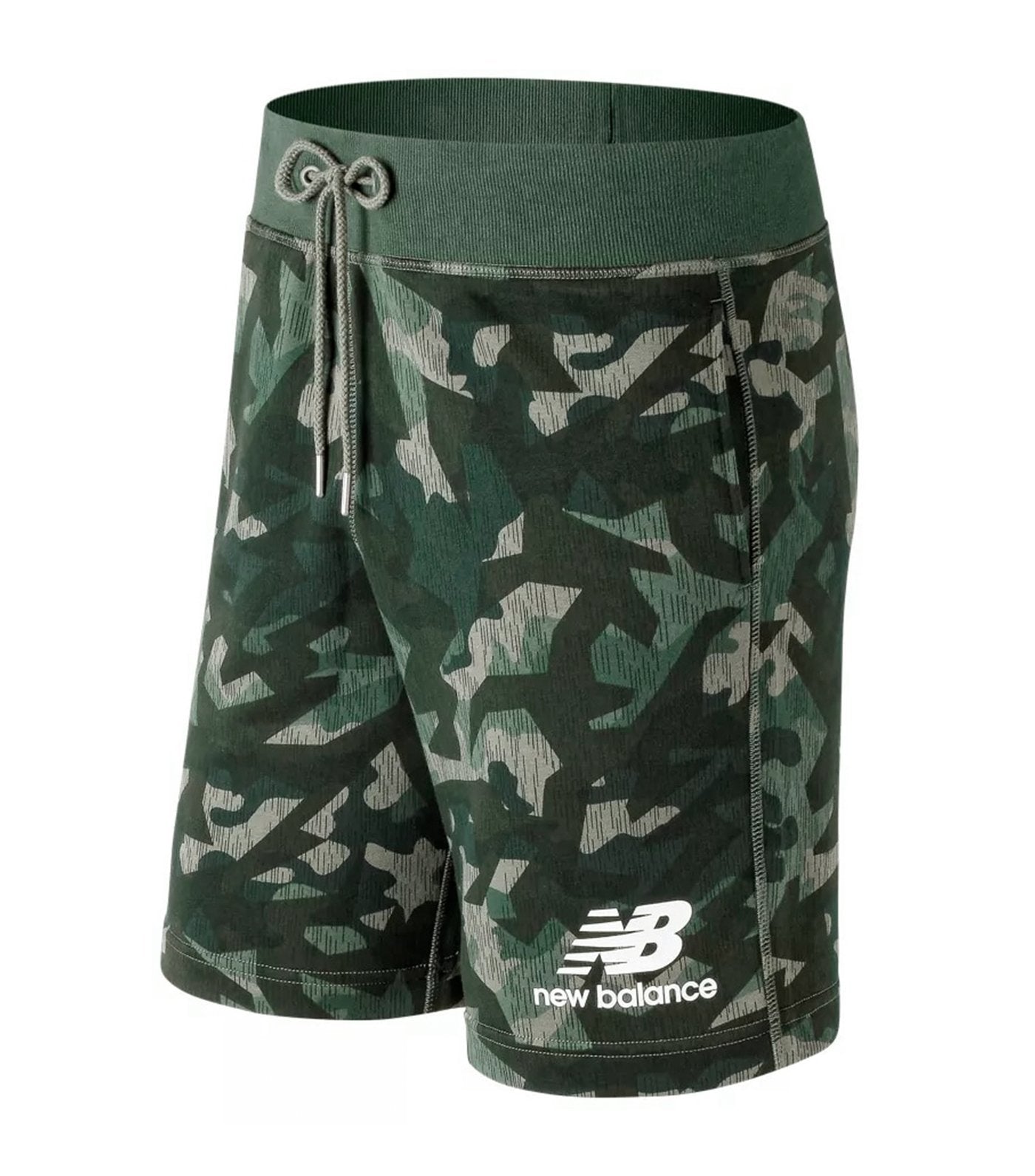 new balance essentials stacked logo shorts military green