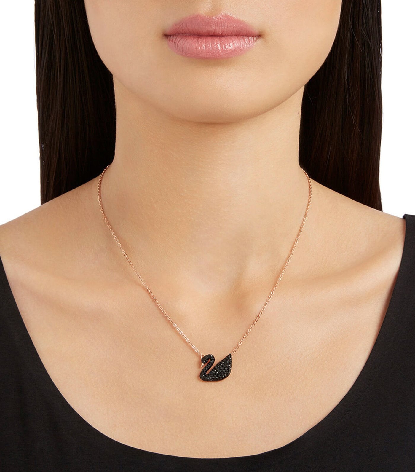 swarovski iconic swan black pendant necklace