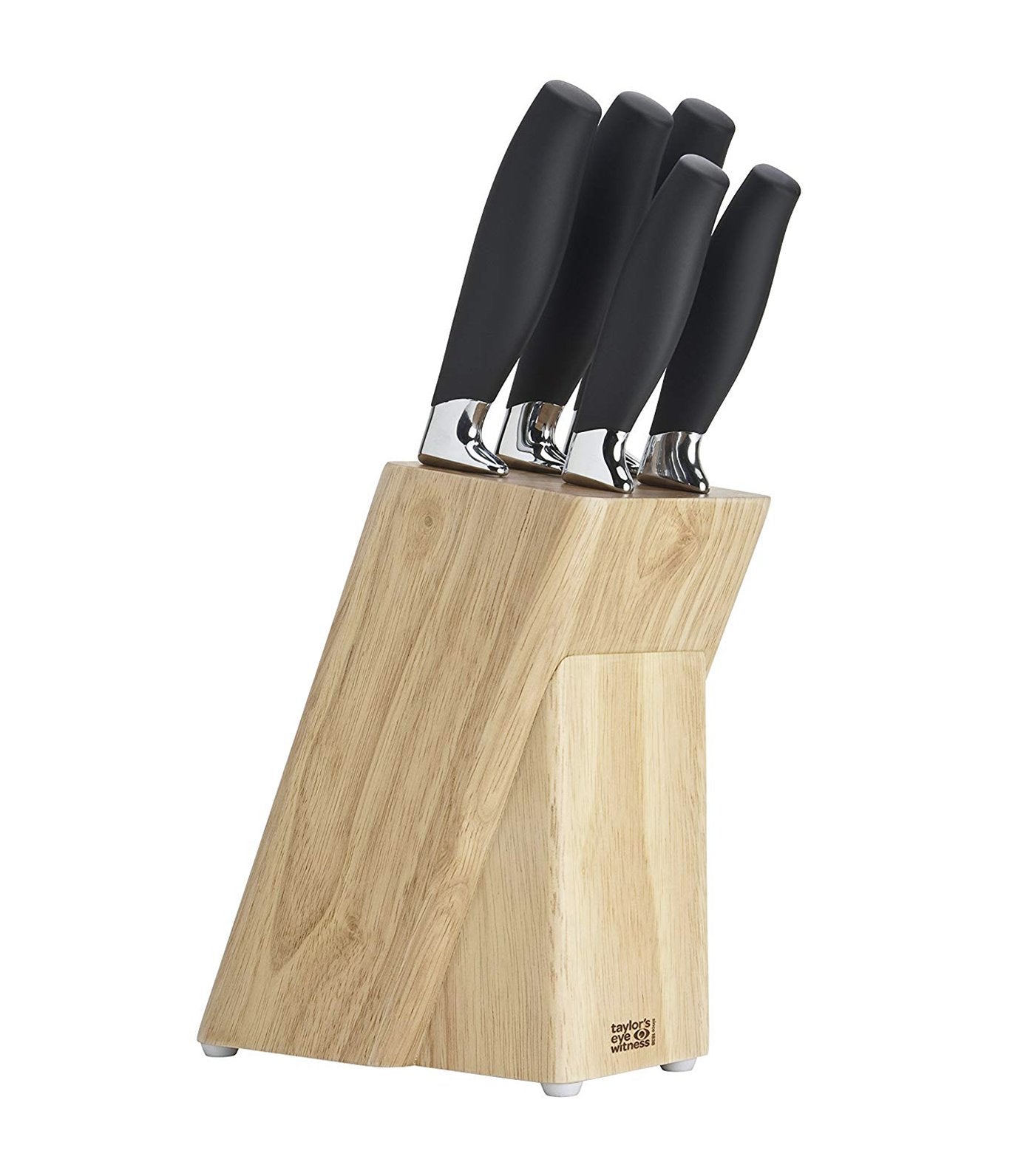 taylors eye witness five-piece brooklyn knife set with sloping rubber wood block