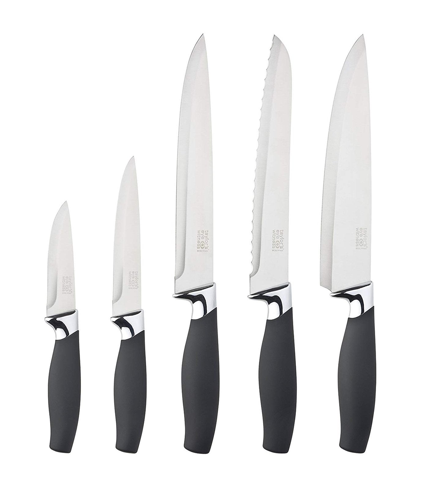 taylors eye witness five-piece brooklyn knife set with sloping rubber wood block