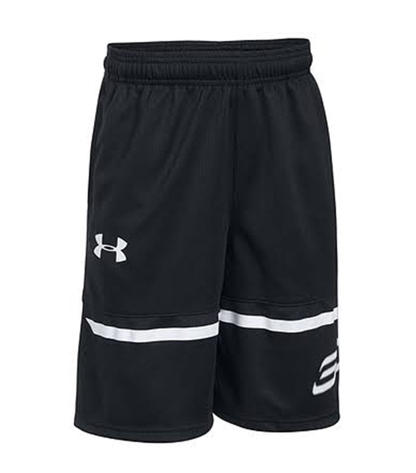 under armour white and black boys sc30 spear shorts